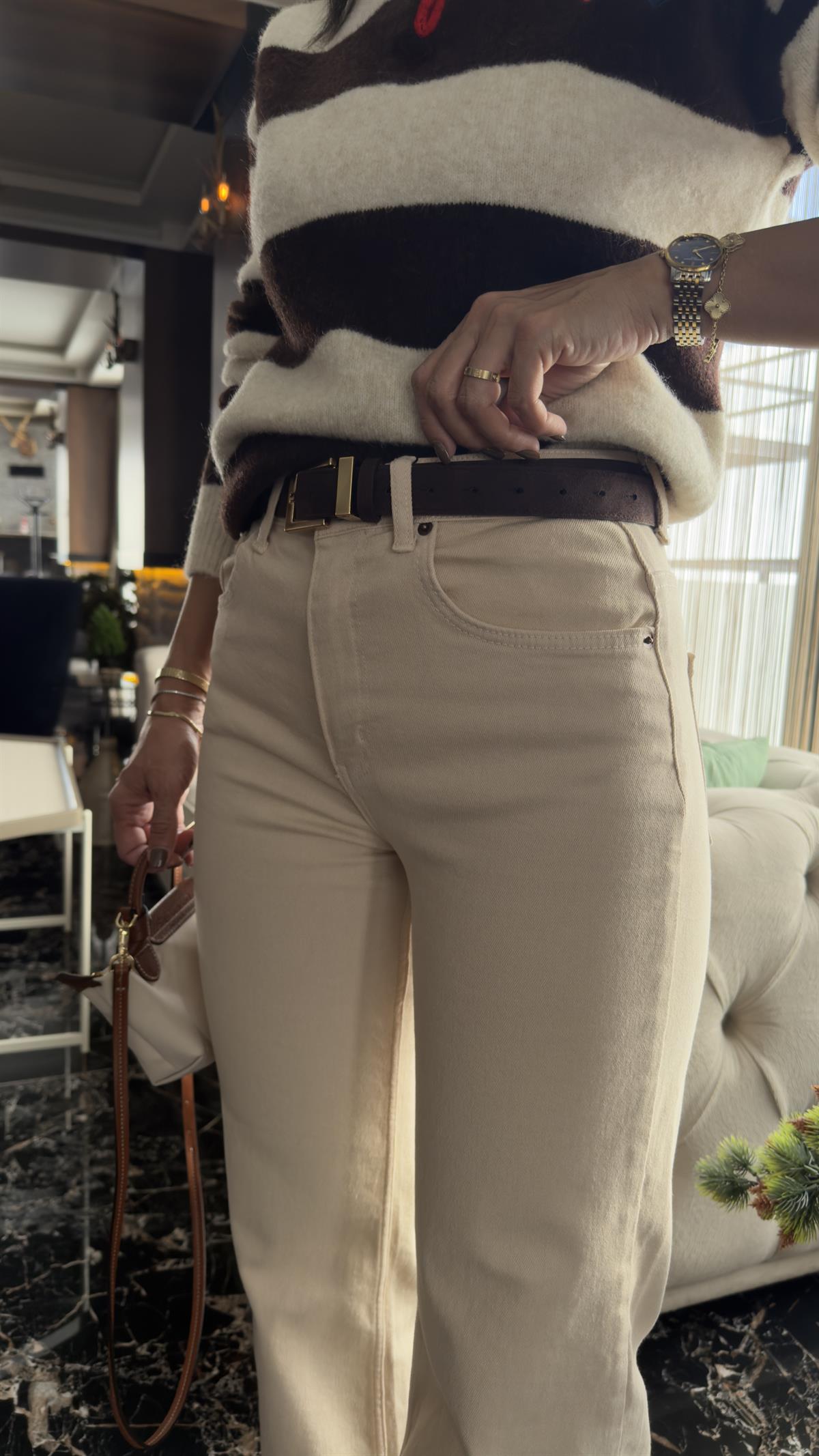 Yüksek Bel Wide Leg Jean BEJ