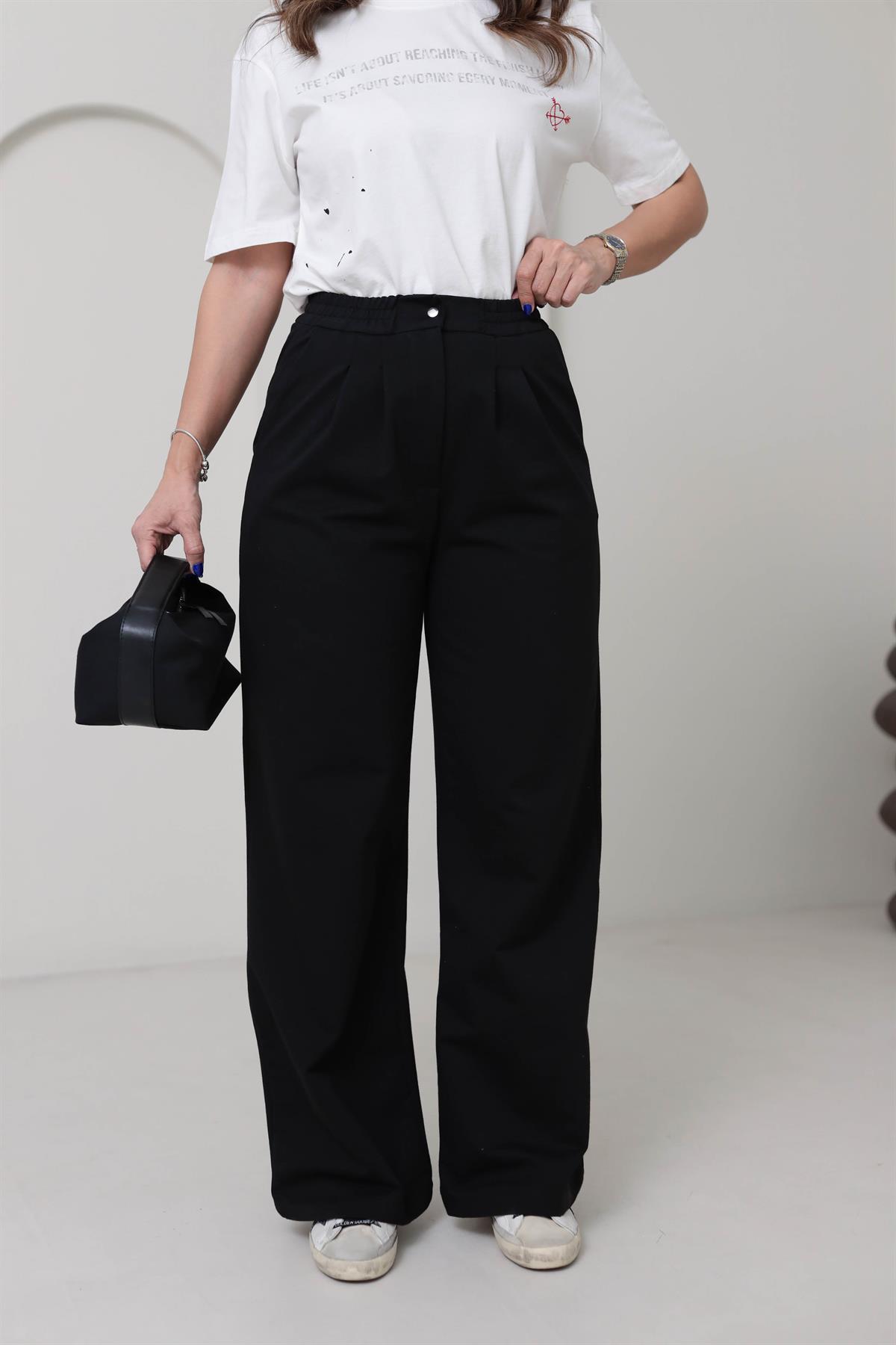 5740 Yüksek Bel Örme Palazzo Pantolon SİYAH