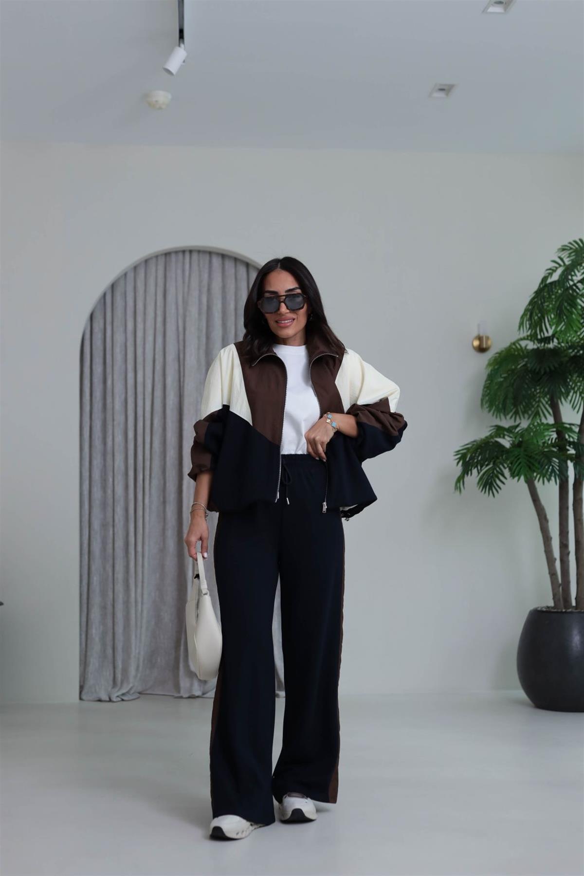 6891 Renkli Paraşüt Garnili Fermuarlı Takım ACI KAHVE