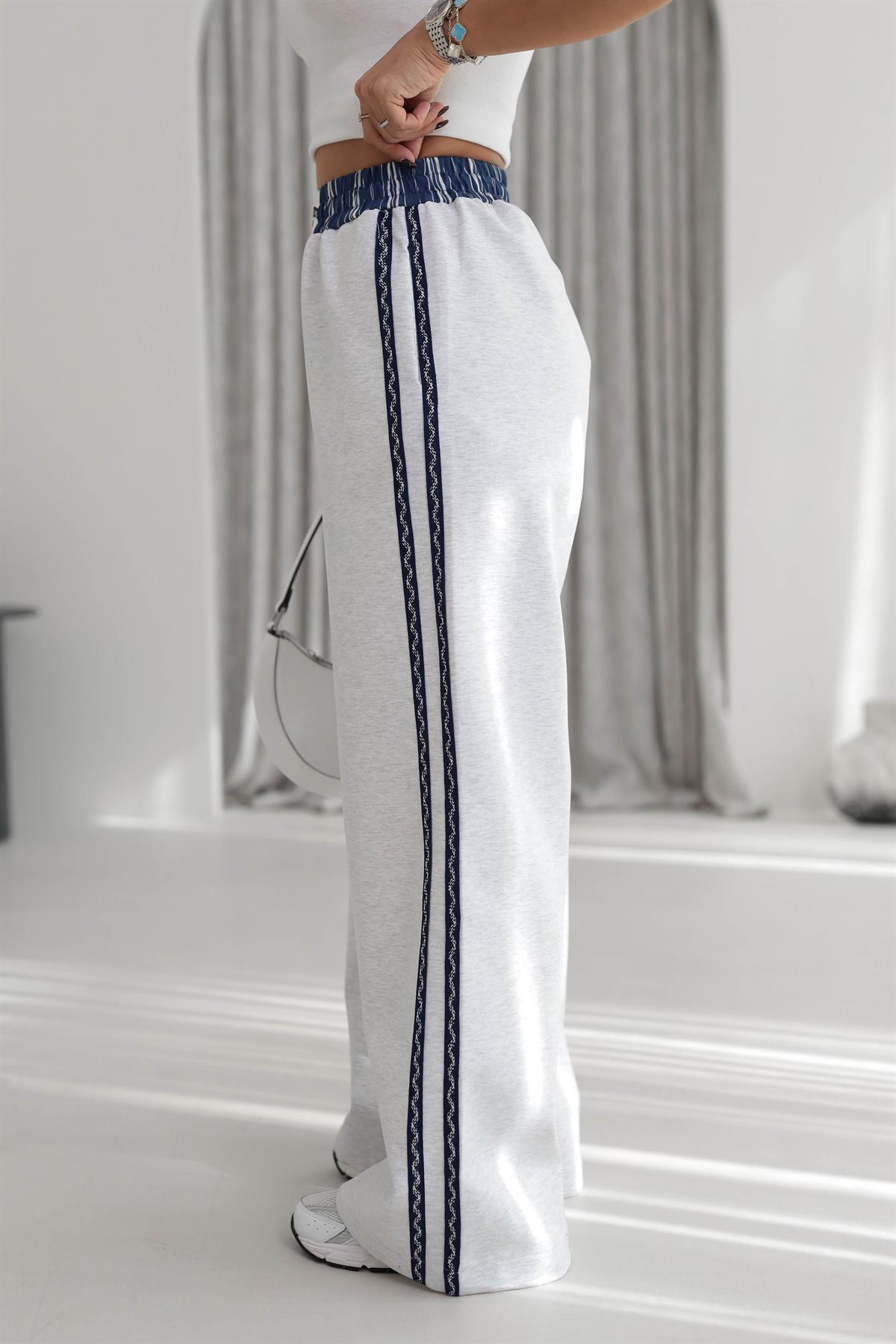 0811 Şerit Detaylı Sweat Pantolon GRİ