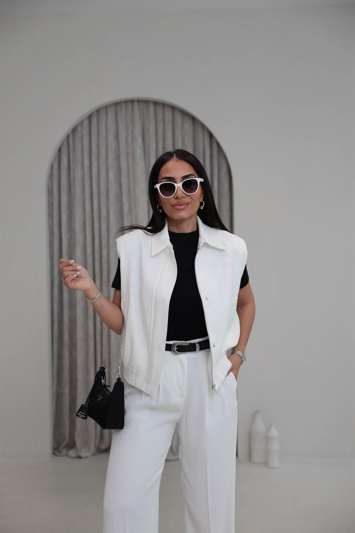 7560 Bel Lastikli Gizli Fermuarlı Modern Kesim Yelek EKRU