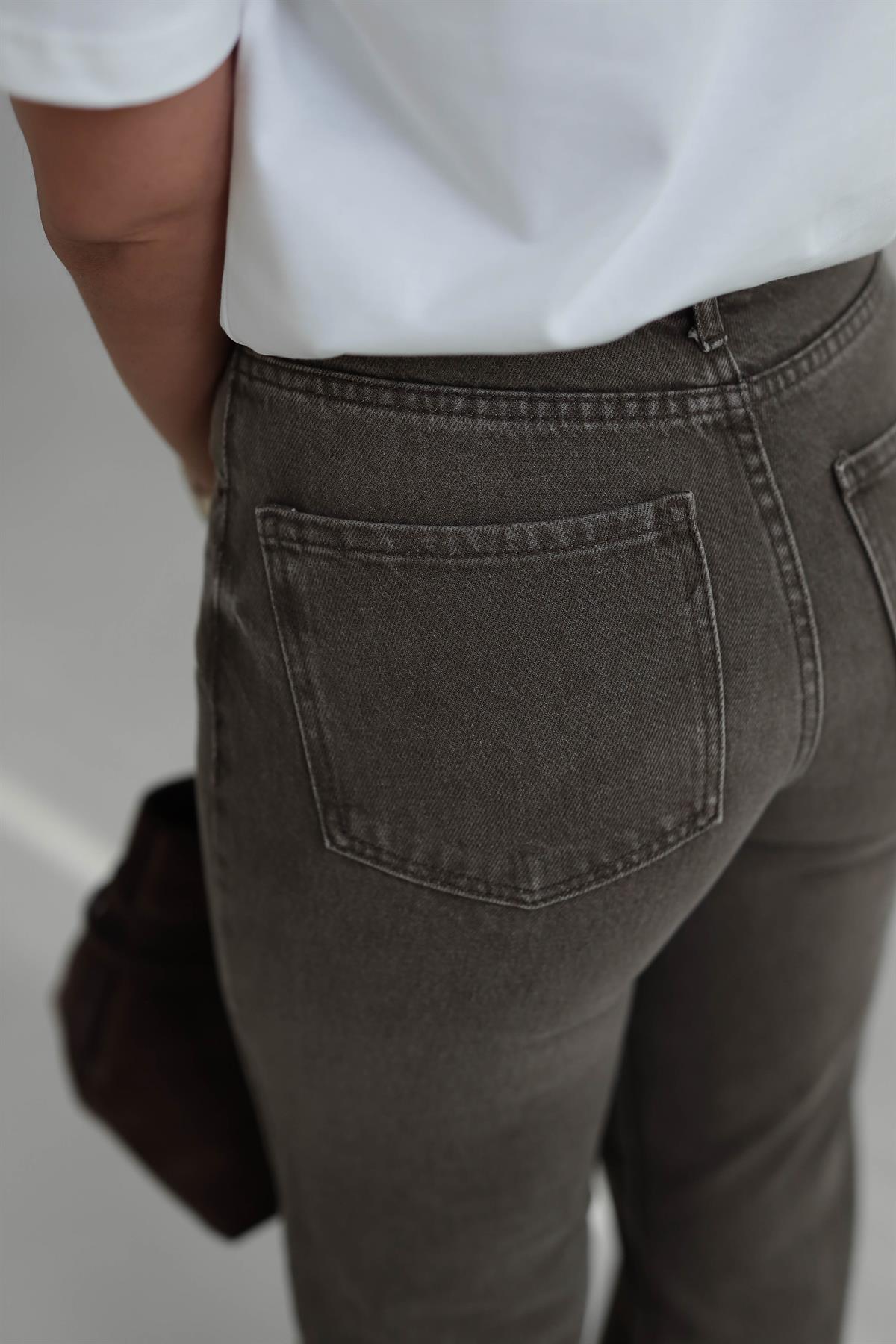 Za Taşlamalı Yüksek Bel Palazzo Jean BEJ-KAHVE