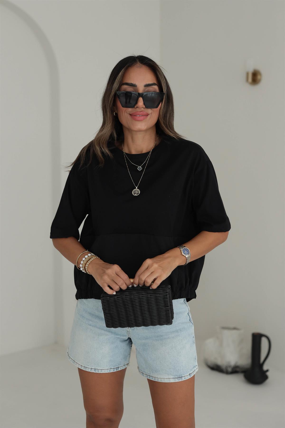 8678 Sırtı Düğmeli Poplin Kumaş Tshirt