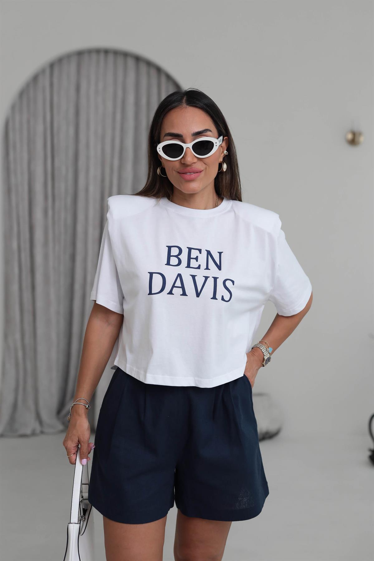 0013 Ben Davis Baskılı Vatkalı Pamuklu Tshirt BEYAZ