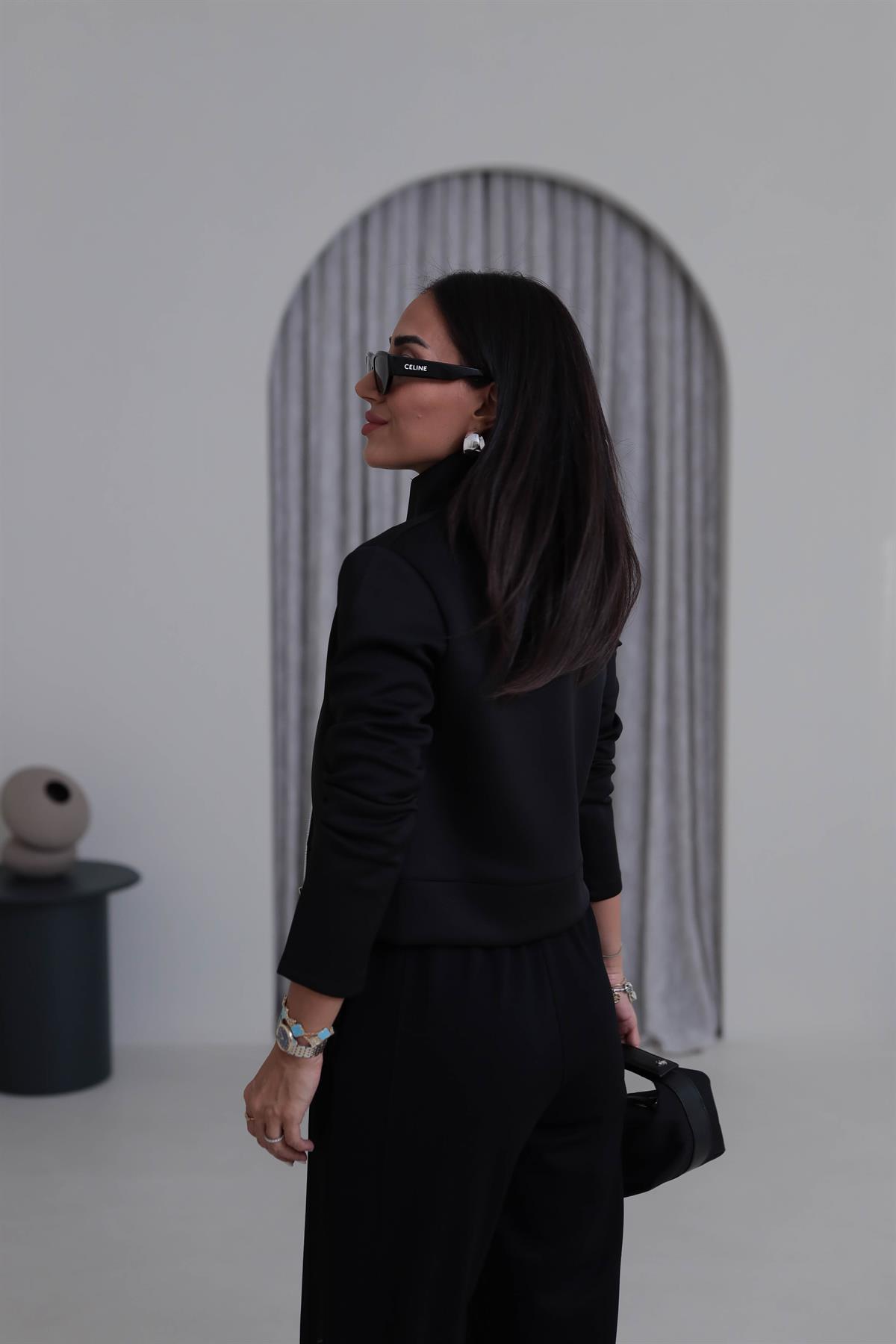 7013K Fermuarlı Scuba Kısa Ceket SİYAH