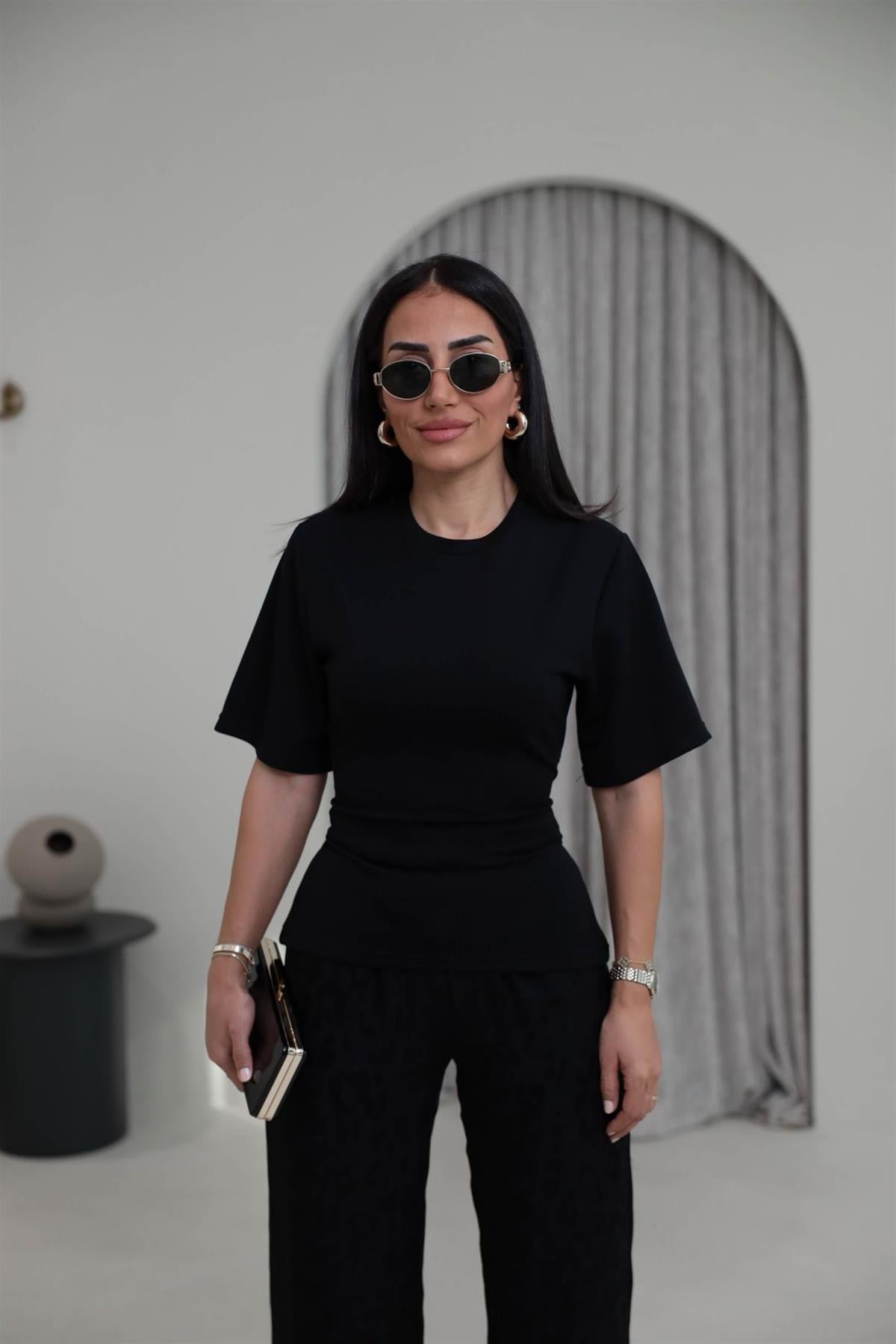 4238 Arkadan Bağlamalı Modal Tshirt SİYAH