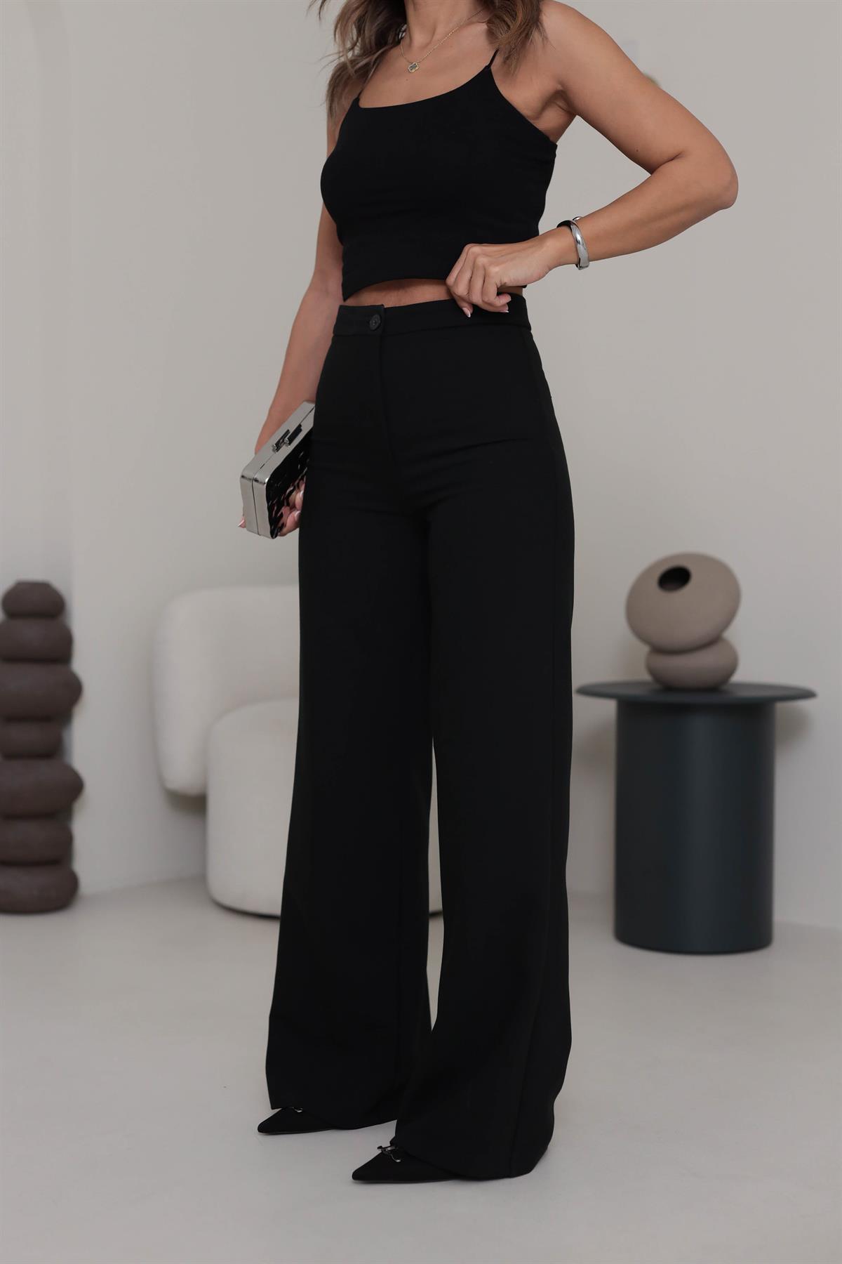 5156 Ultra Yüksek Bel Geniş Paça Pantolon SİYAH