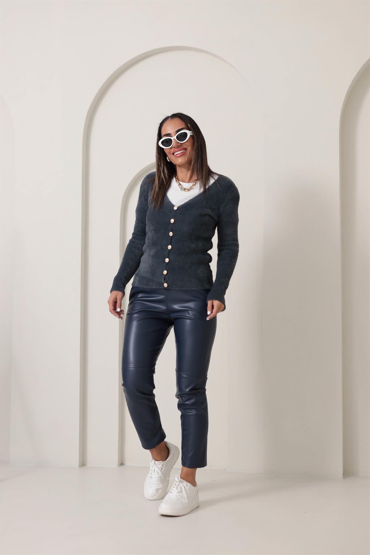 0375 Gold Düğmeli Yumoş Hırka ANTRASİT