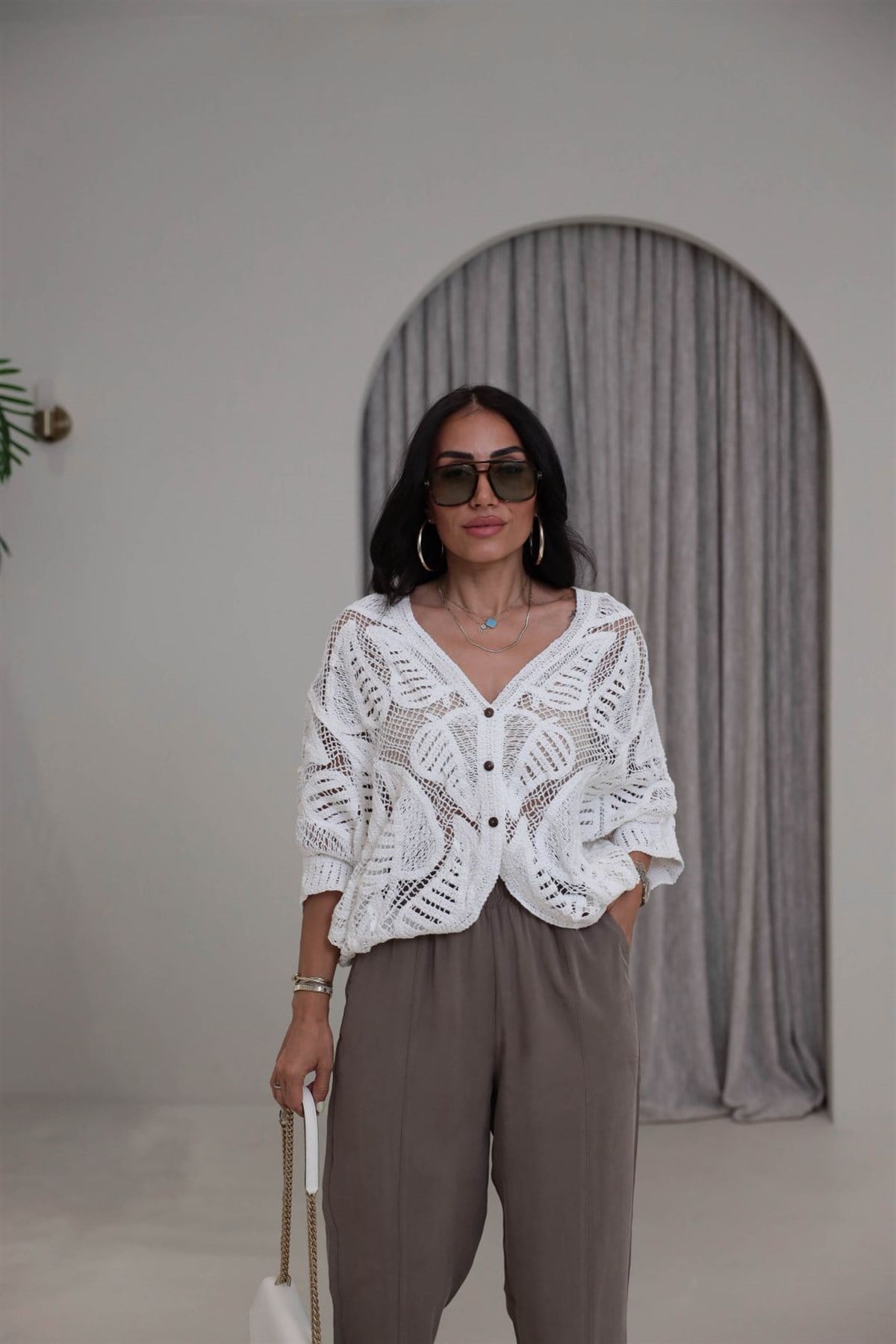 9798 İthal Ajurlu Kimono BEYAZ