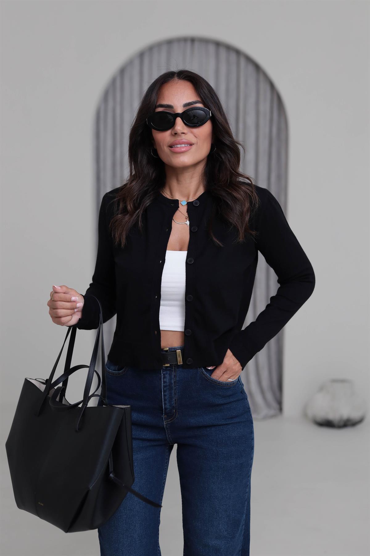 2016 Bisiklet Yaka Yumuşak Massi Hırka SİYAH