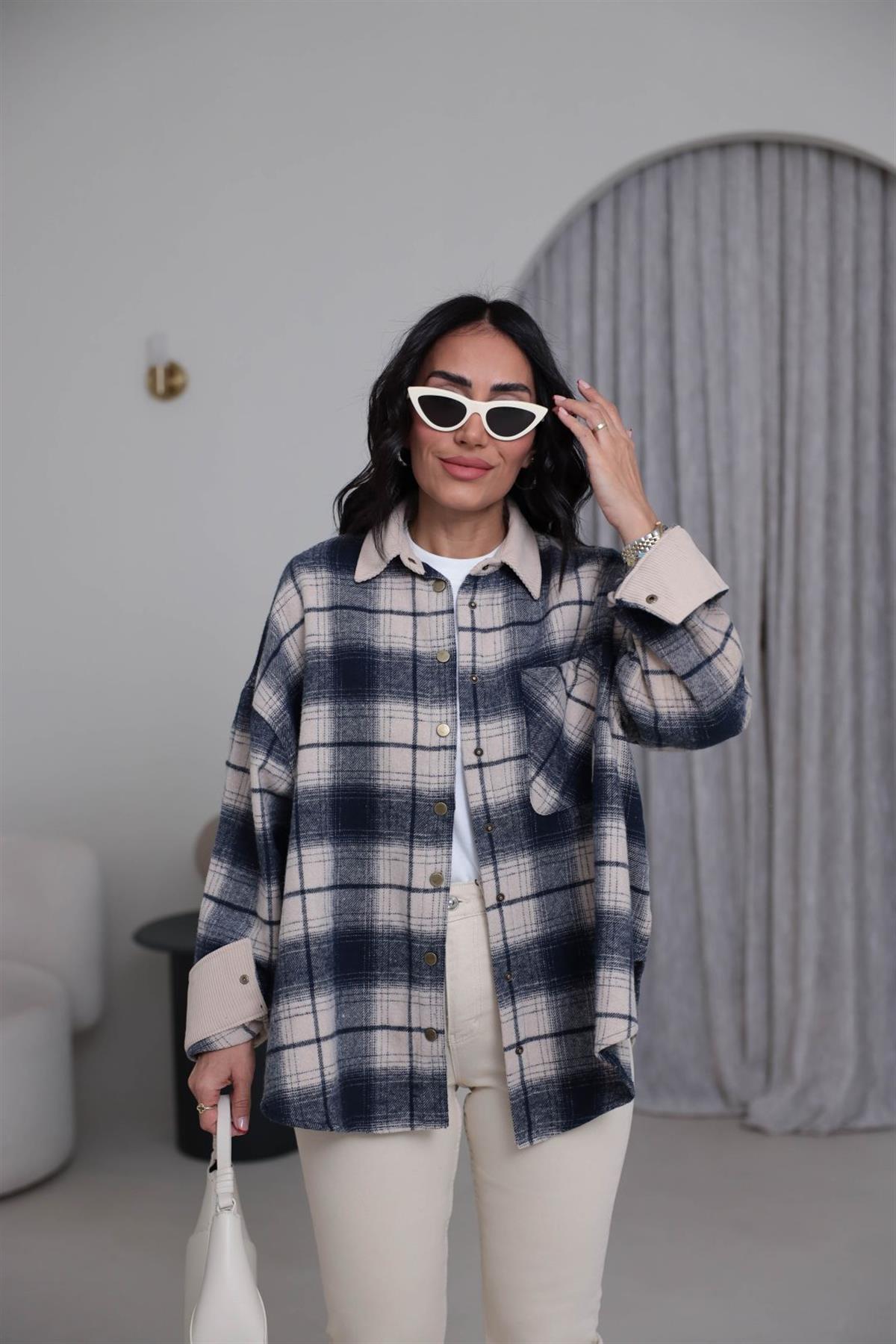 4013 Kadife Yaka Yünlü Oduncu Gömlek Ceket TAŞ