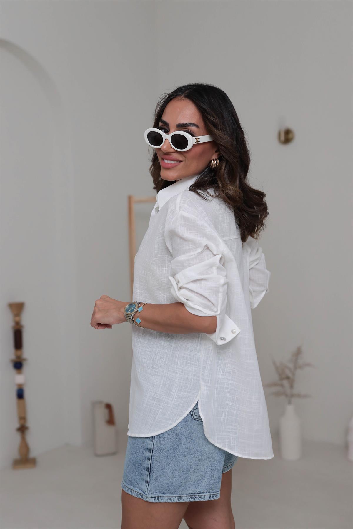 0384 Uzun Kollu Keten Gömlek EKRU