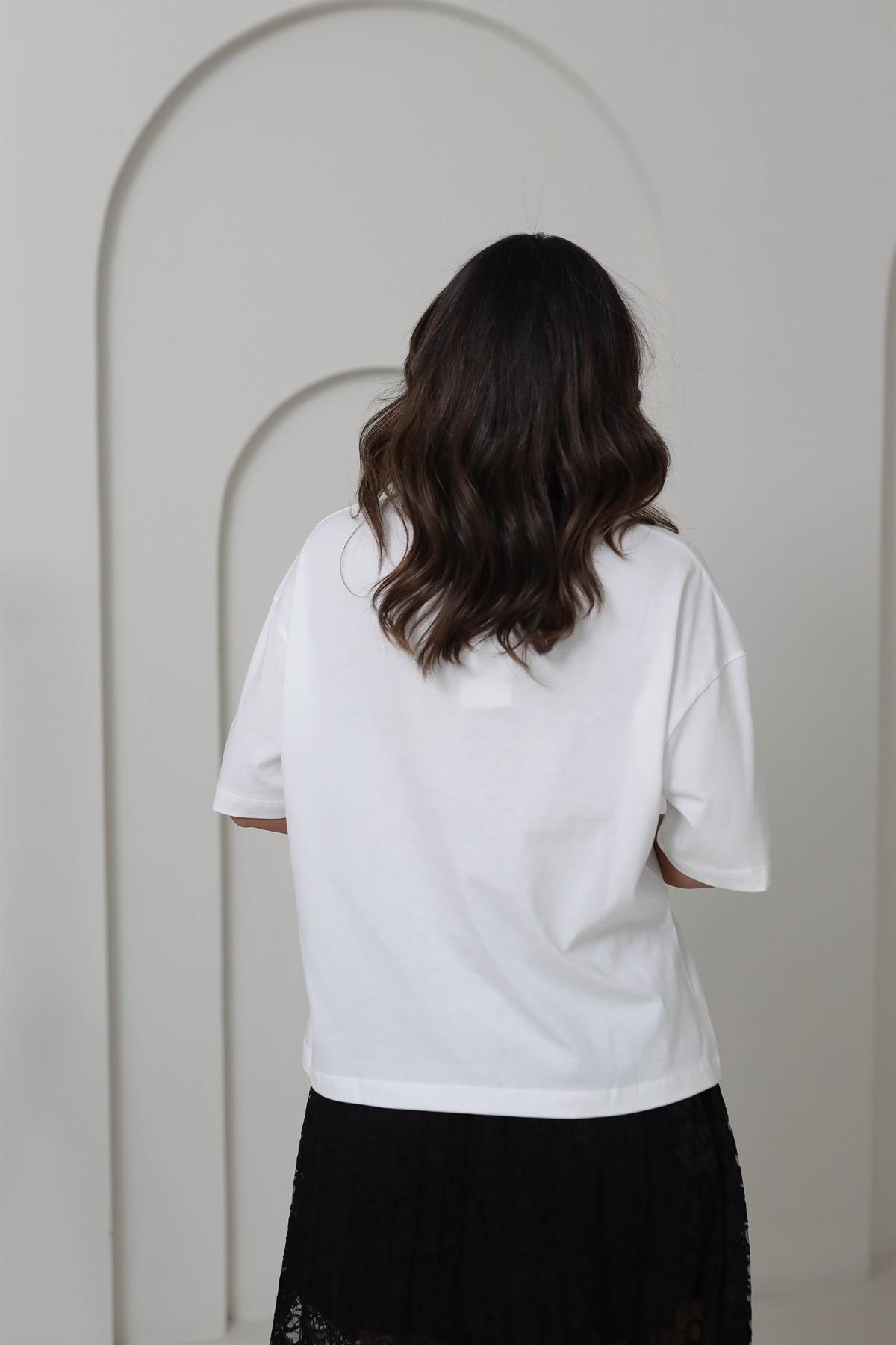 T509 Baskılı Pamuklu Oversize Tshirt SİYAH