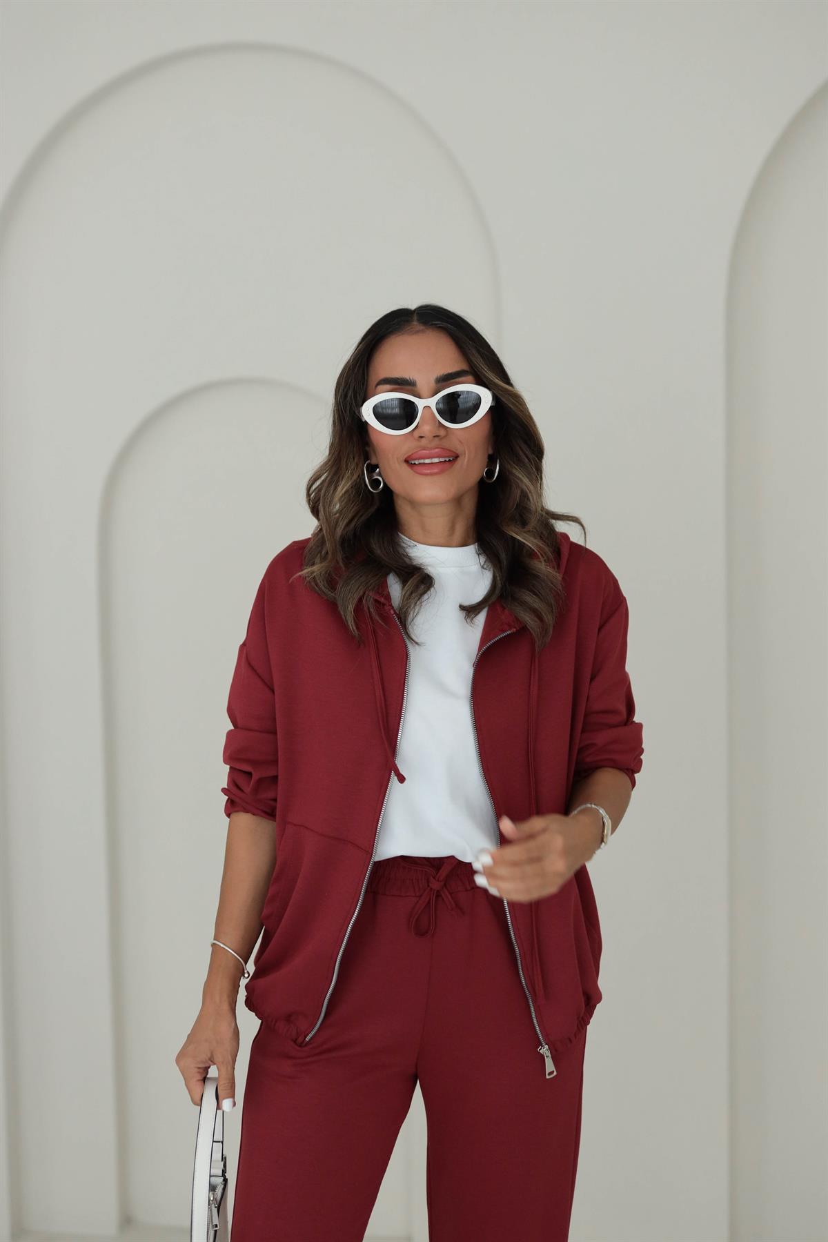 0091 Bel Lastikli Modal Kumaş Takım BORDO