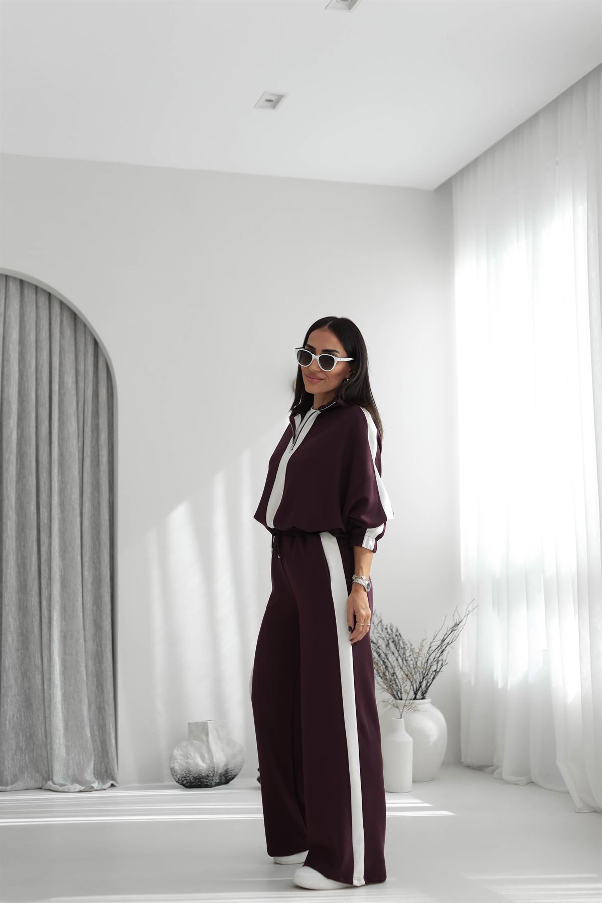 5704 Şerit Detaylı Modal Takım BORDO