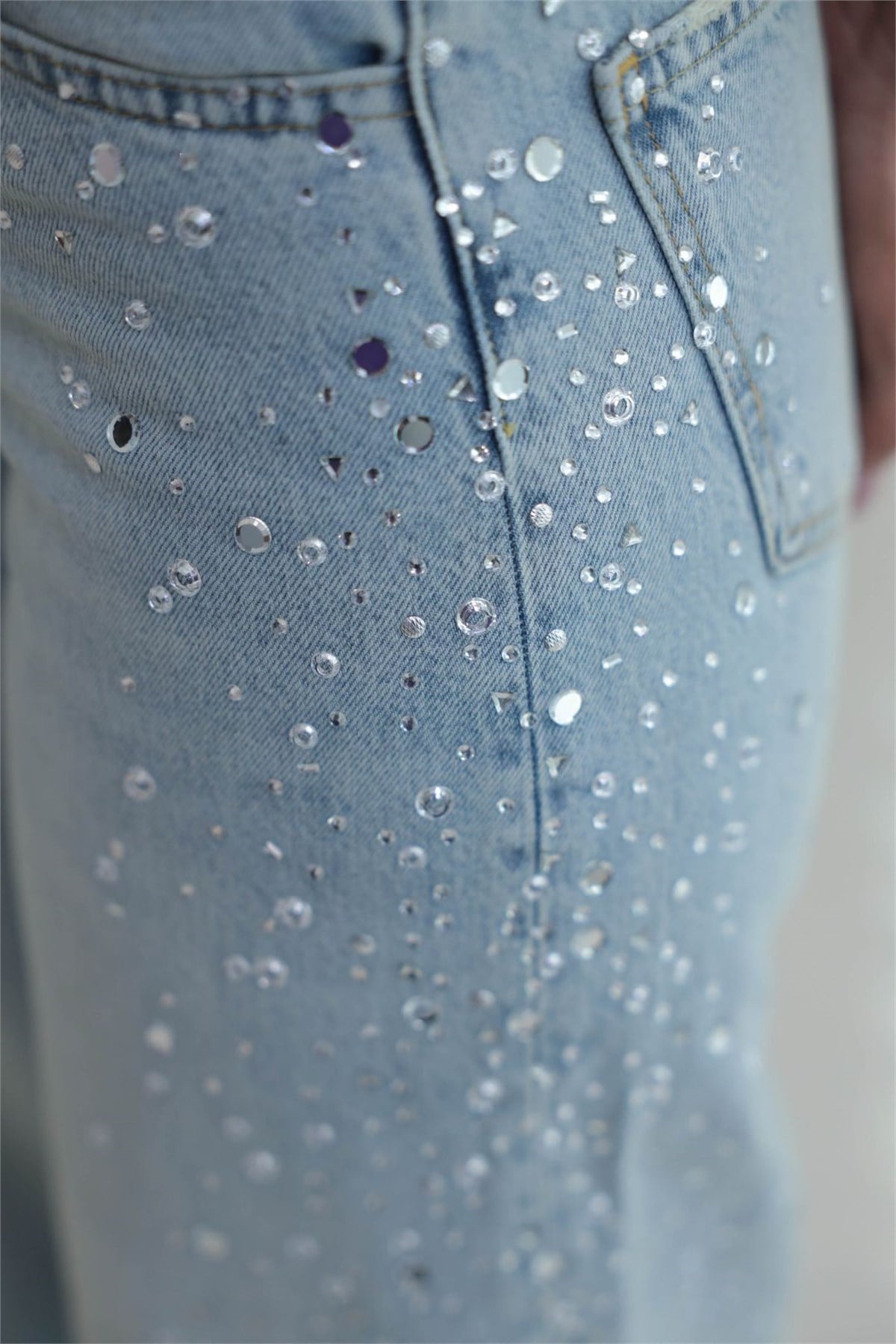 9119 Taş işlemeli Wide Leg jean AÇIK MAVİ