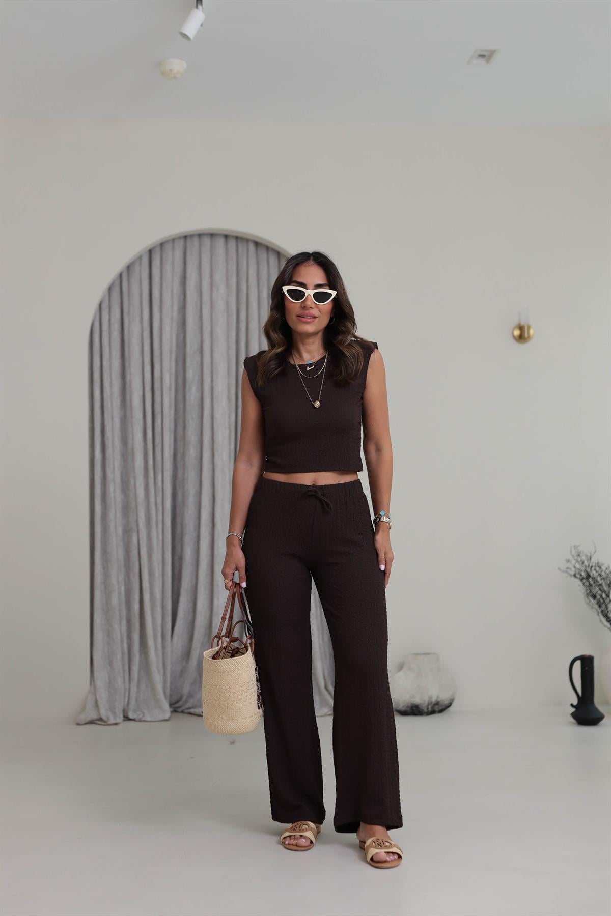 1707 Vatkalı Gofre Takım KAHVE