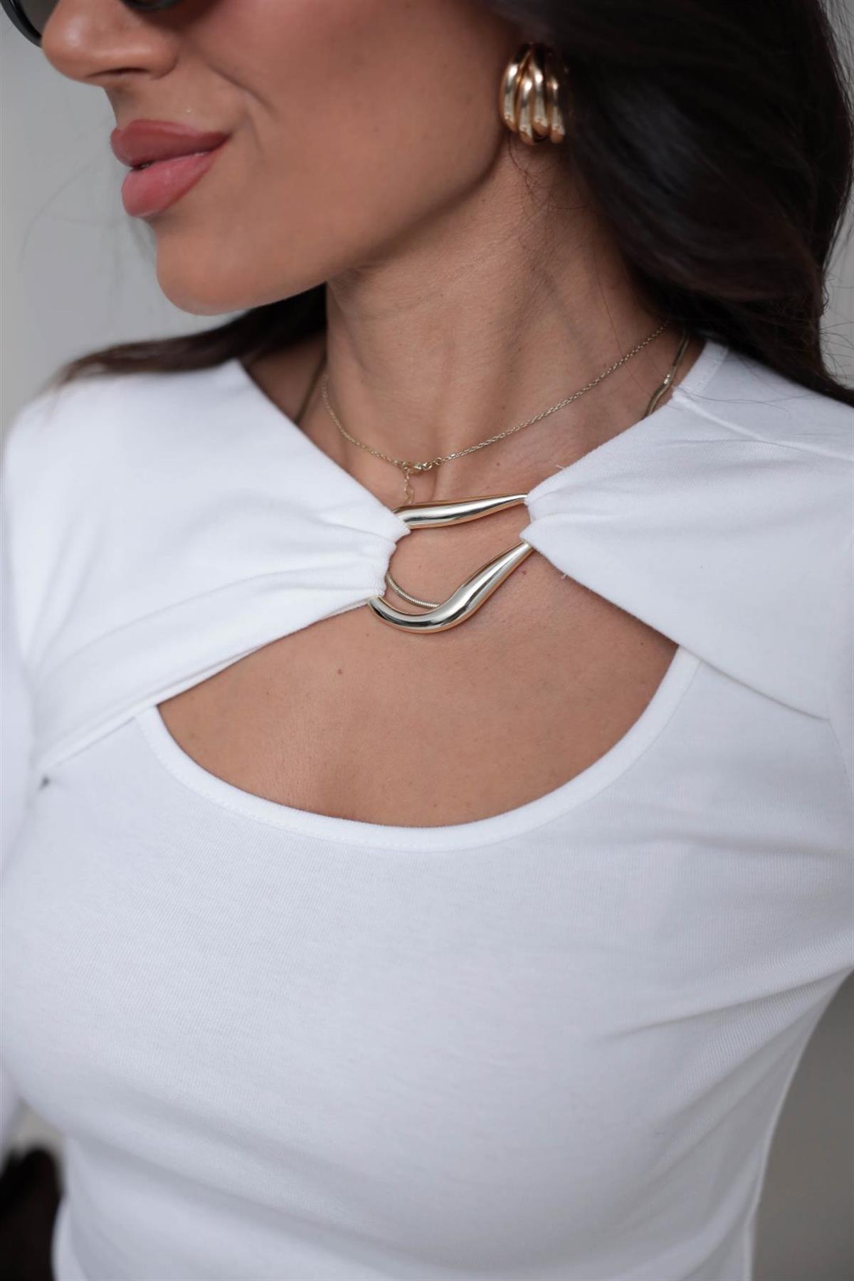 7093 Ön Toka Detaylı Bluz EKRU