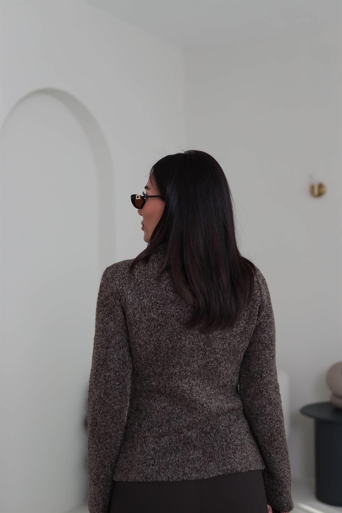 0265 Polo Yaka Düğmeli Cep Detaylı Triko Hırka KAHVE