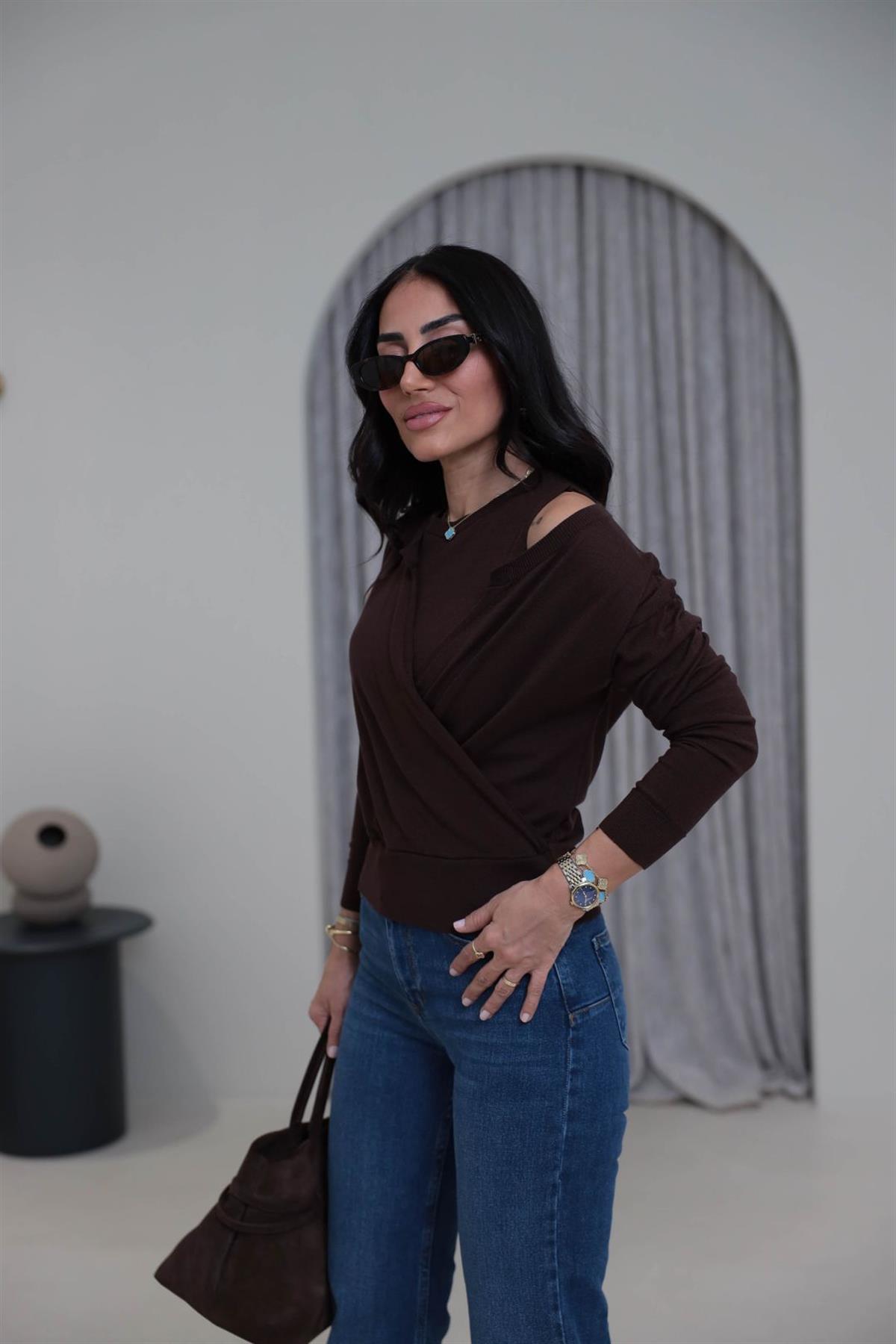 0163 Kruvaze Korsman İkili Takım Triko KAHVE