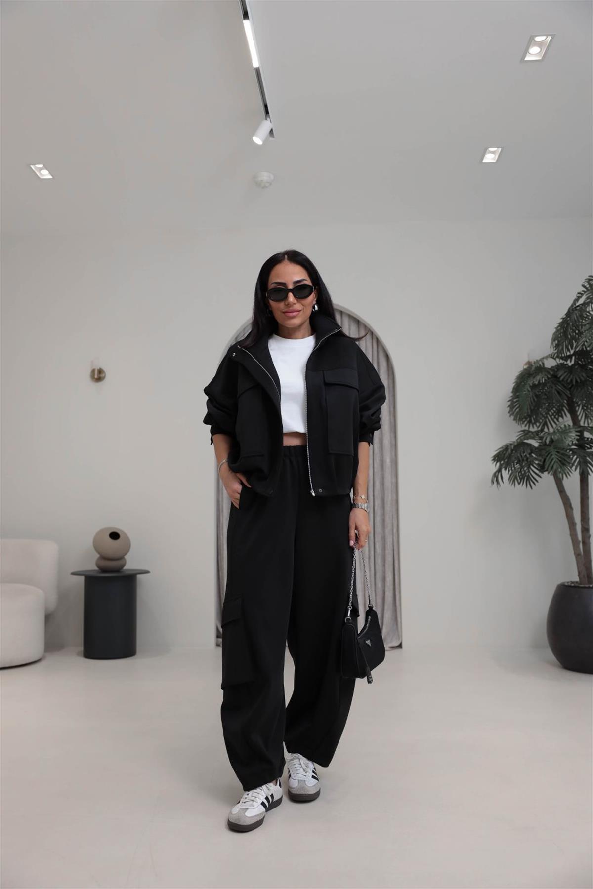 Cepli Fermuarlı Tok Scuba Takım SİYAH