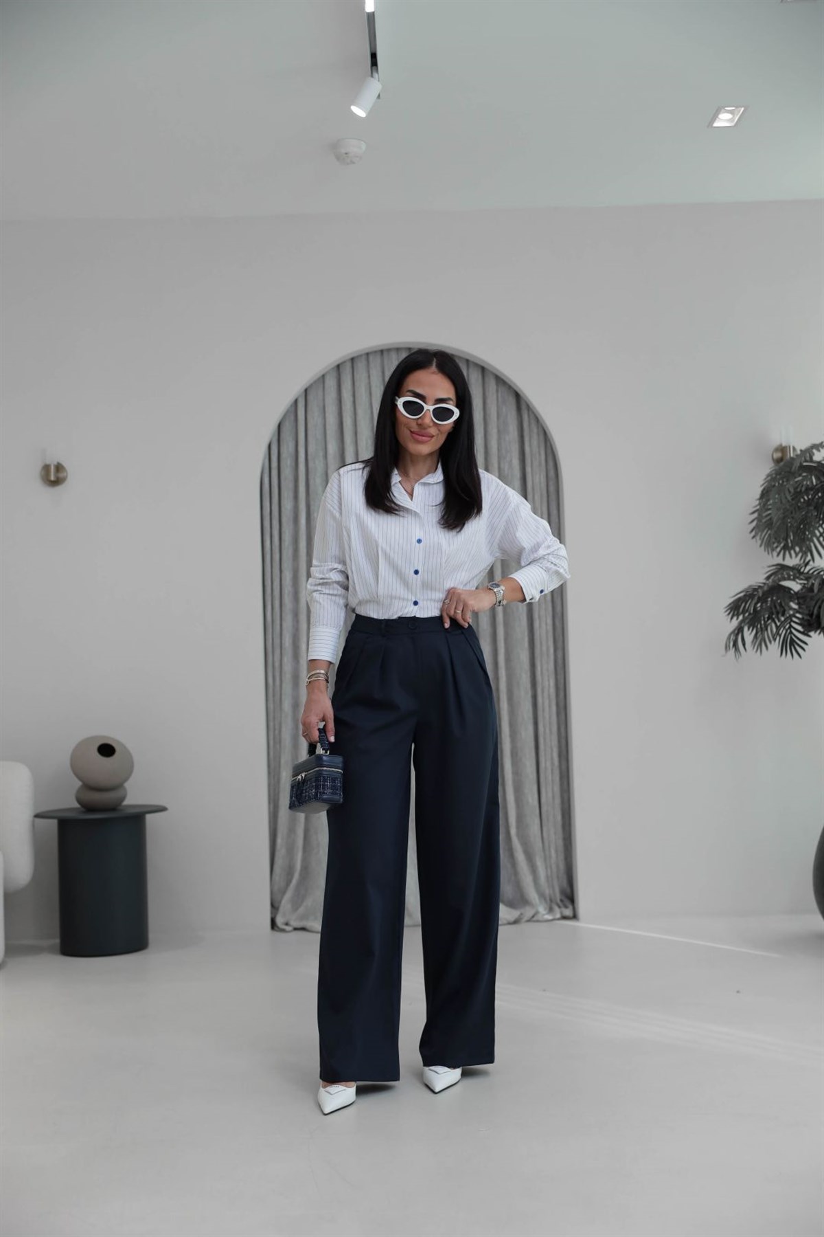 2079 Çift Pileli Bol Paça Pantolon LACİVERT