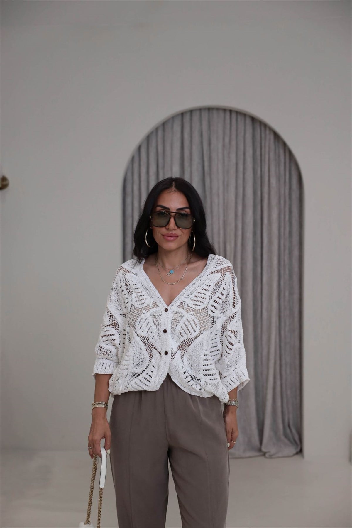 9798 İthal Ajurlu Kimono BEYAZ