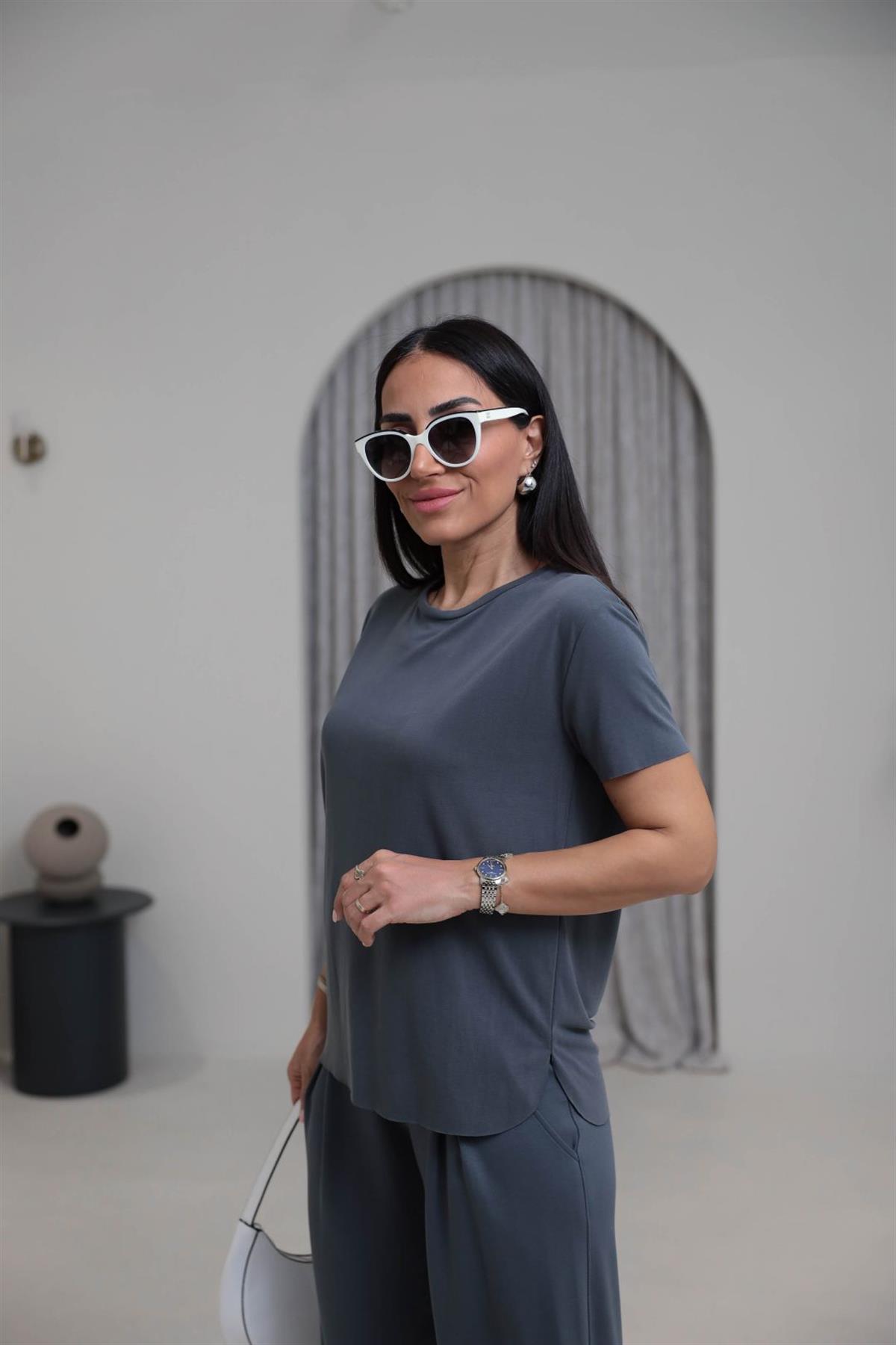 1020 Oys Lazer Kesikli Modal Tshirt ANTRASİT