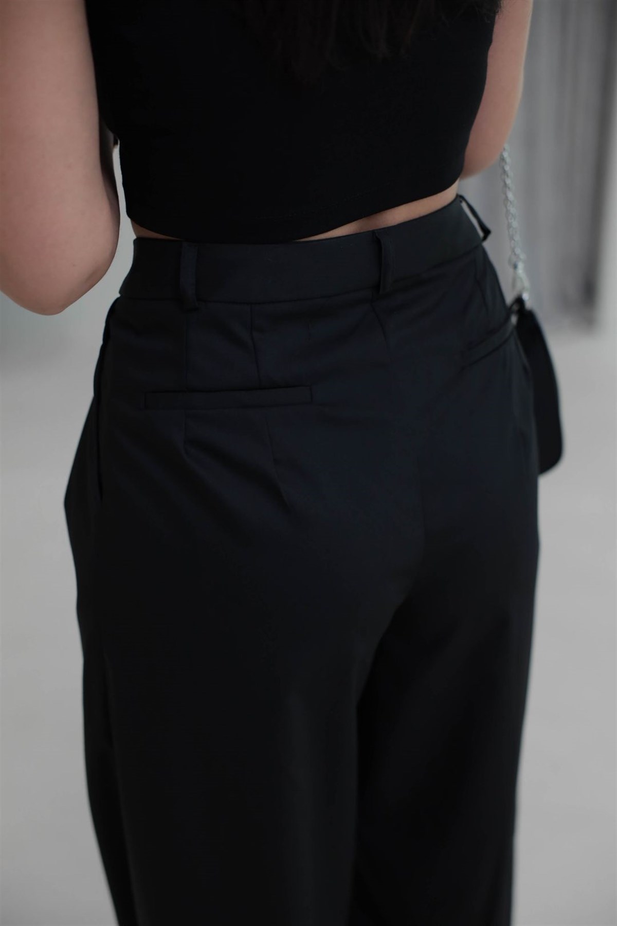 2079 Çift Pileli Bol Paça Pantolon SİYAH