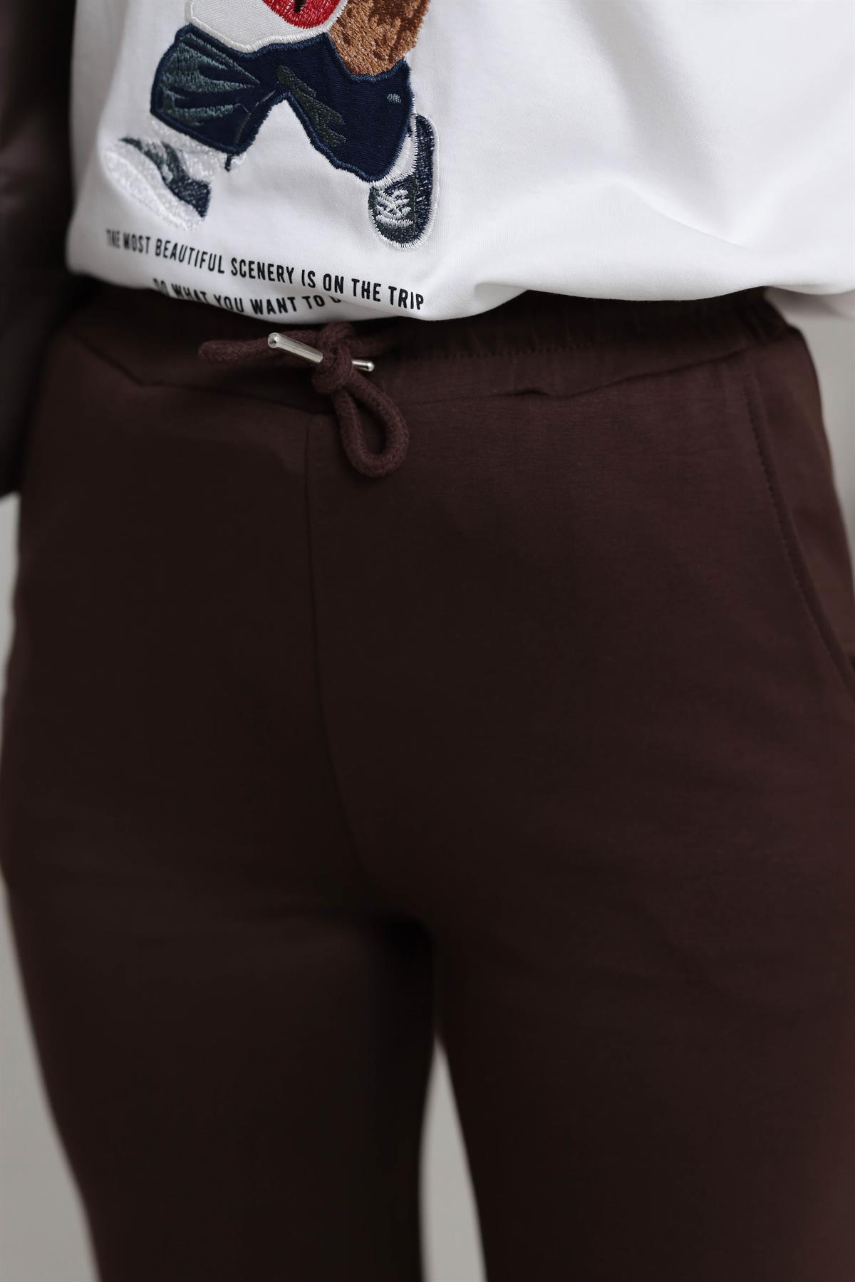 0016 Modal Kumaş Bel Lastikli Palazzo Eşofman Altı KAHVE