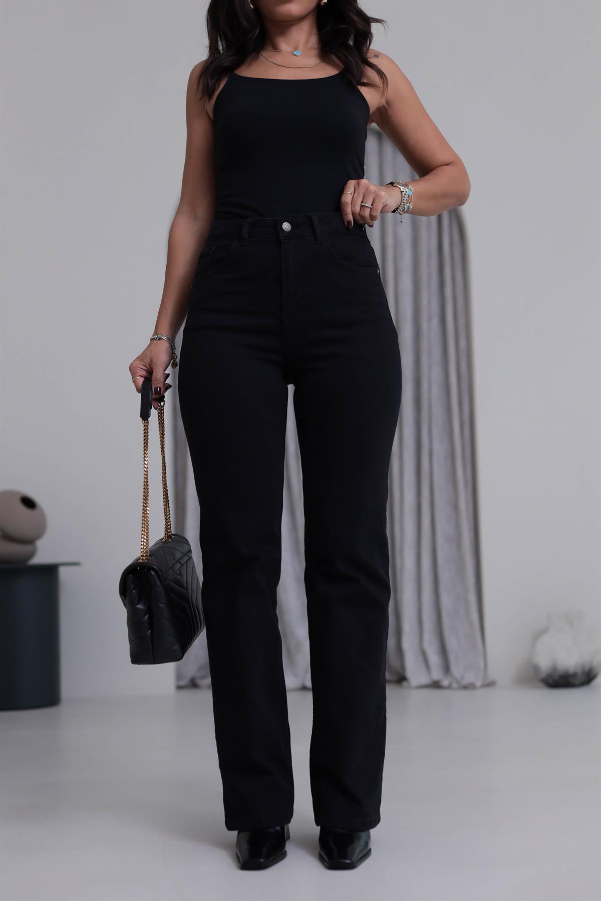 5597 Yüksek Bel Düz Paça Jean  Pantolon SİYAH