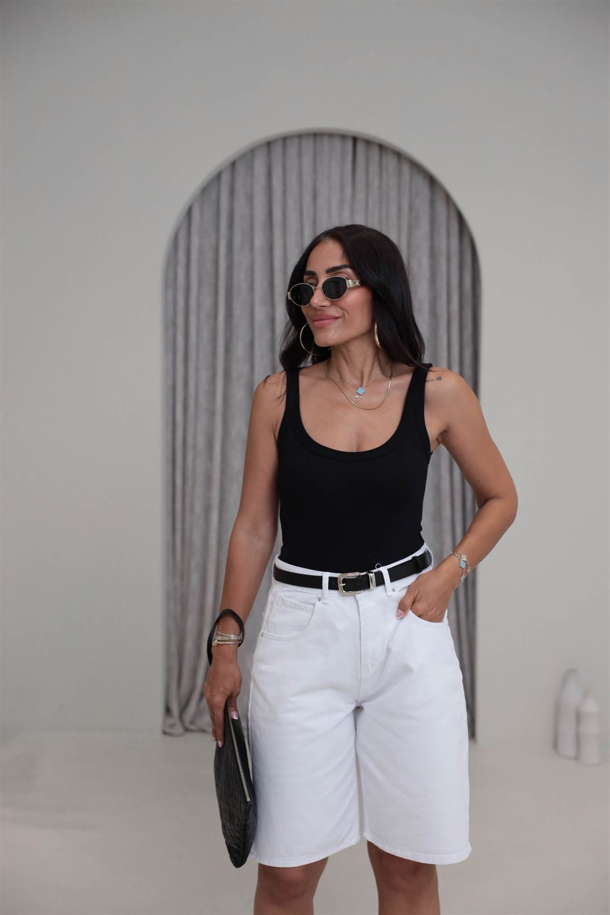 1053 Askılı Pamuklu Bodysuit SİYAH