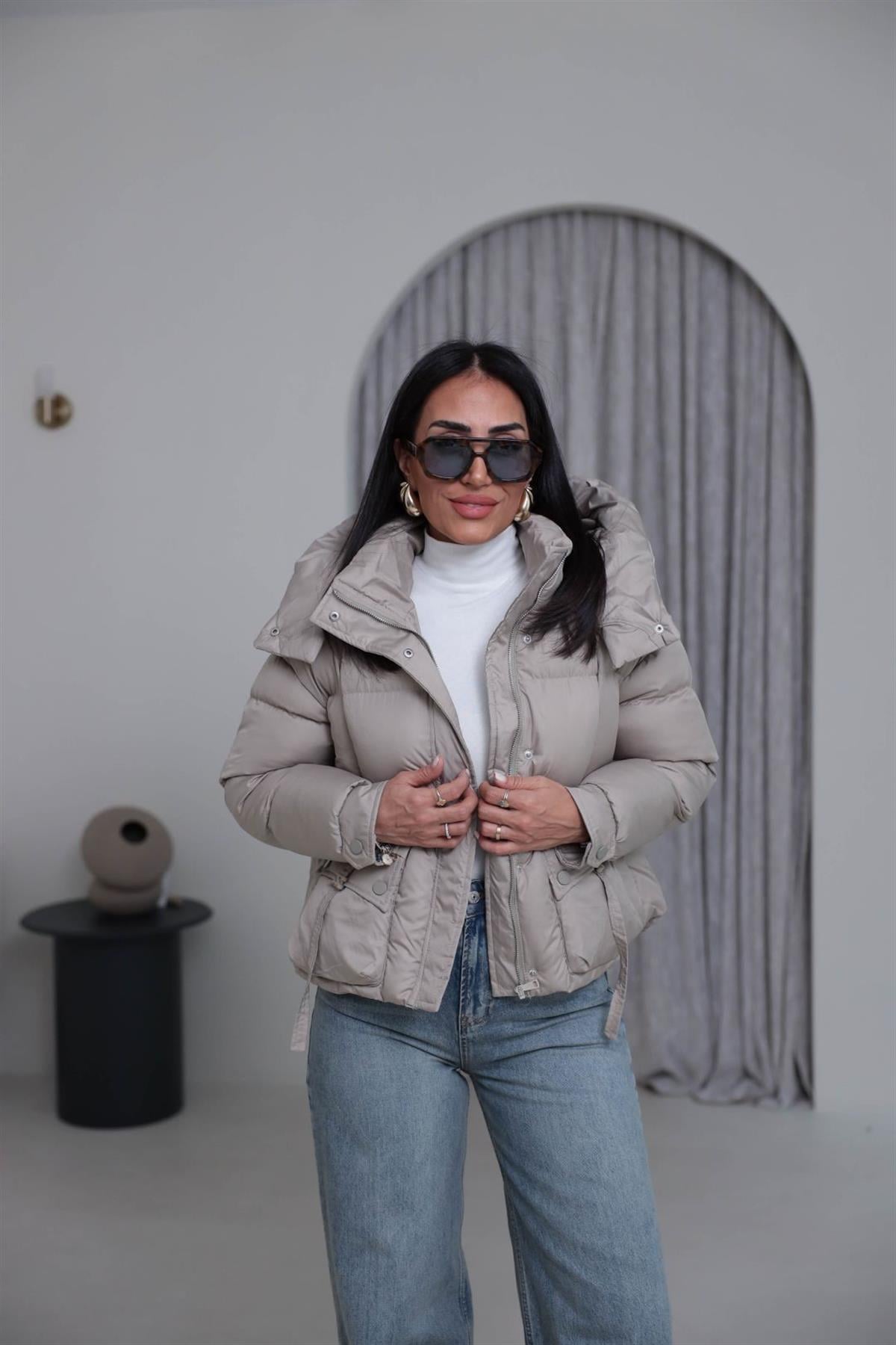 2733 Cep Toka Detay Şişme Mont TAŞ