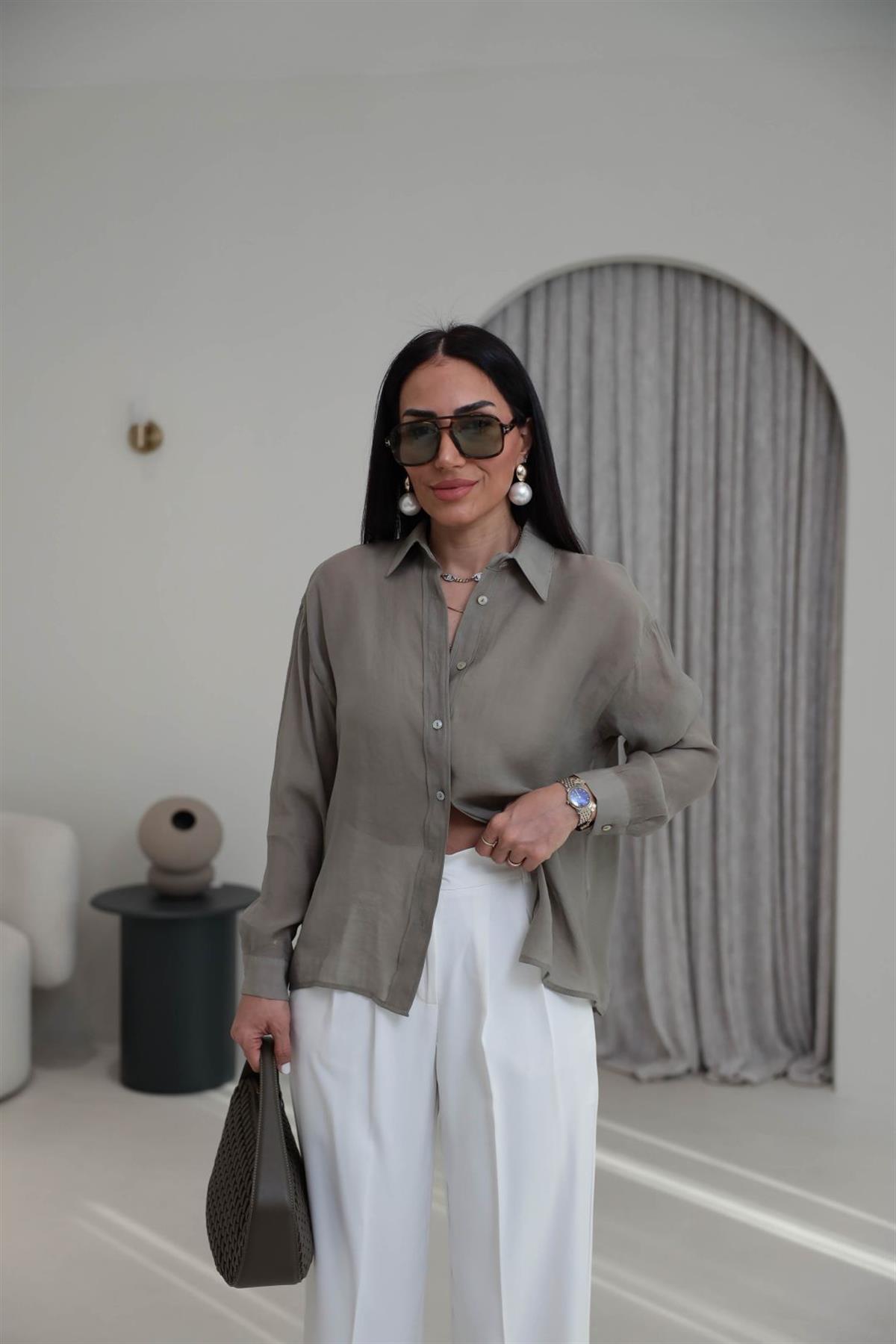 7393 Transparan Gömlek HAKİ YEŞİL