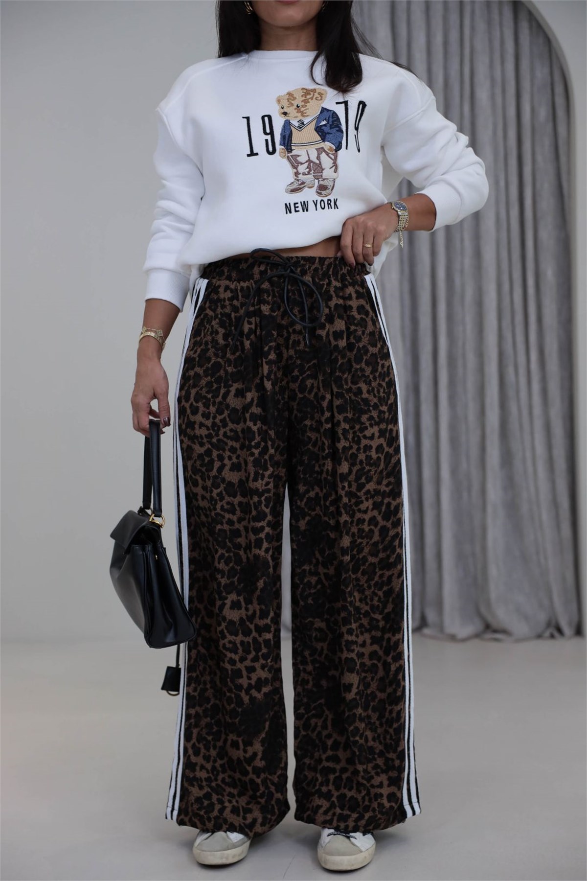 1786 Leopar Desen Yandan Çizgili Pantolon LEOPAR