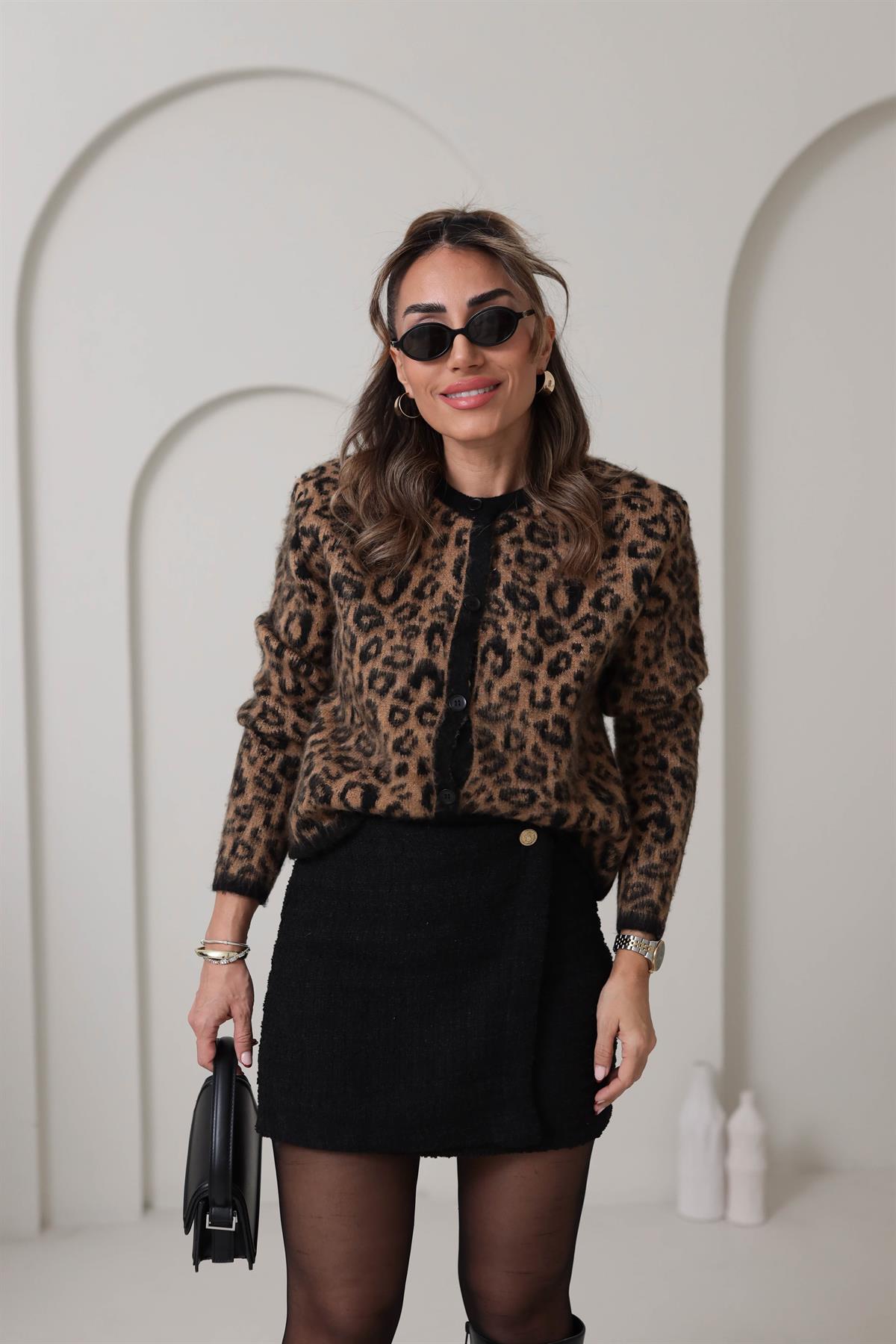 0108 Leopar Desen Şardonlu Massi Hırka Ceket LEOPAR