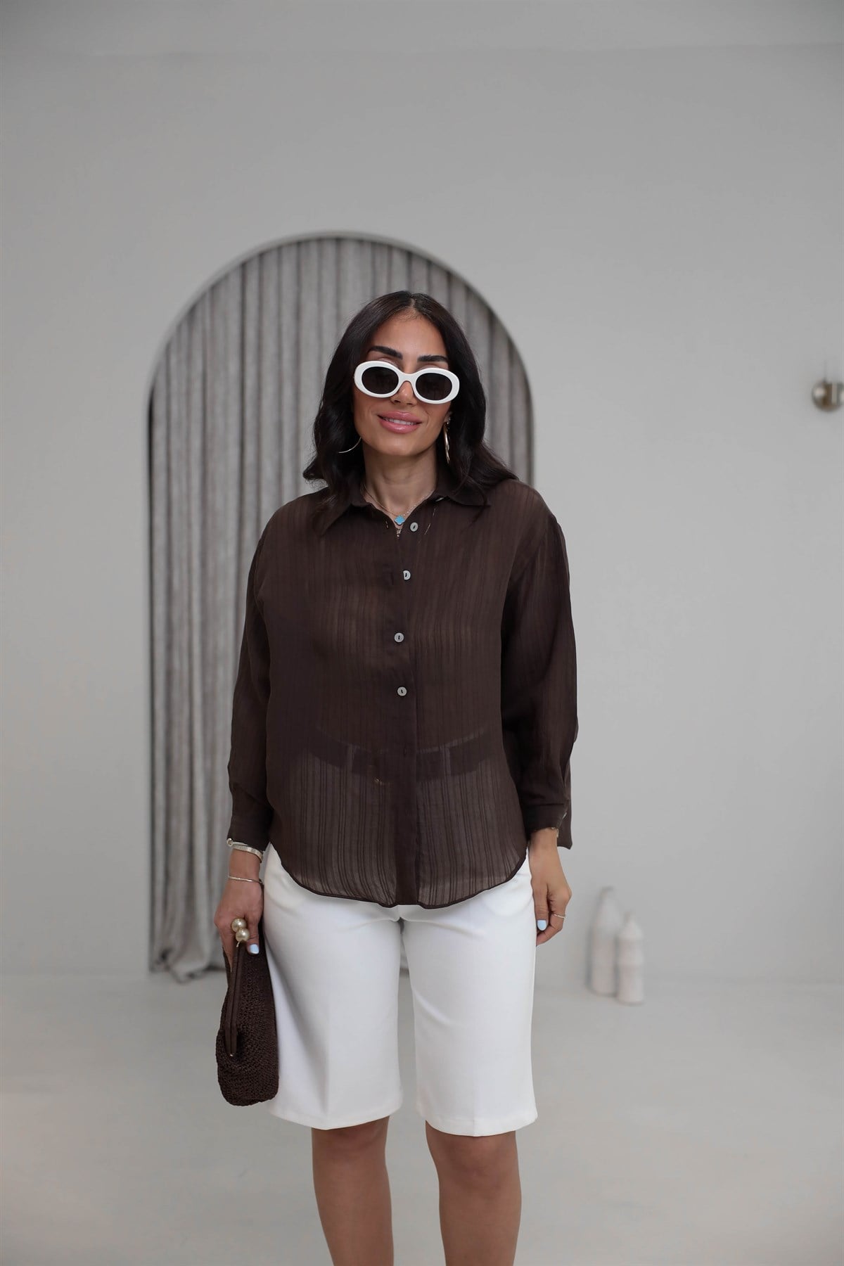 5016 Oversize Gömlek ACI KAHVE