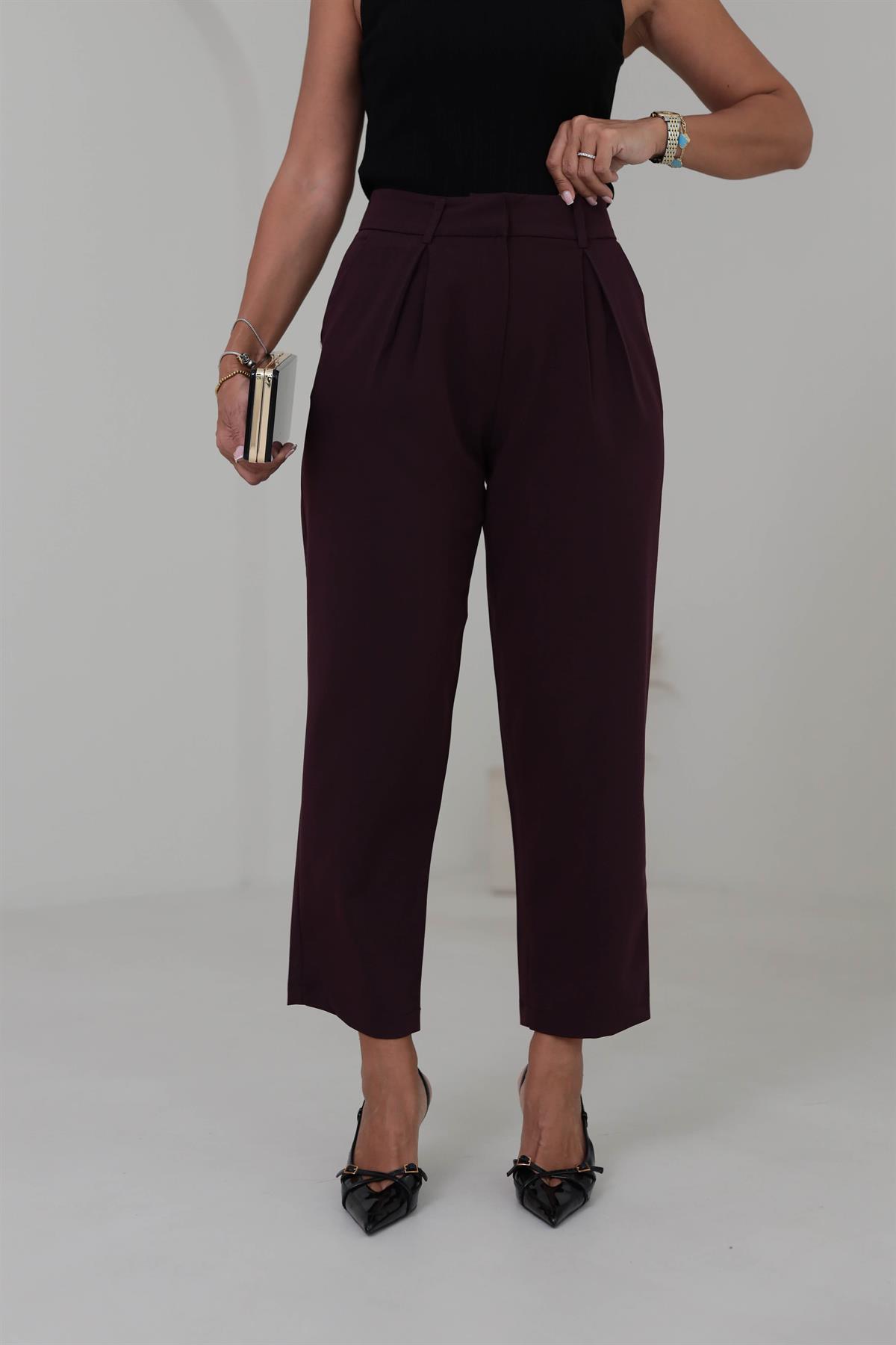 1207 Pile Detaylı Havuç Pantolon MÜRDÜM