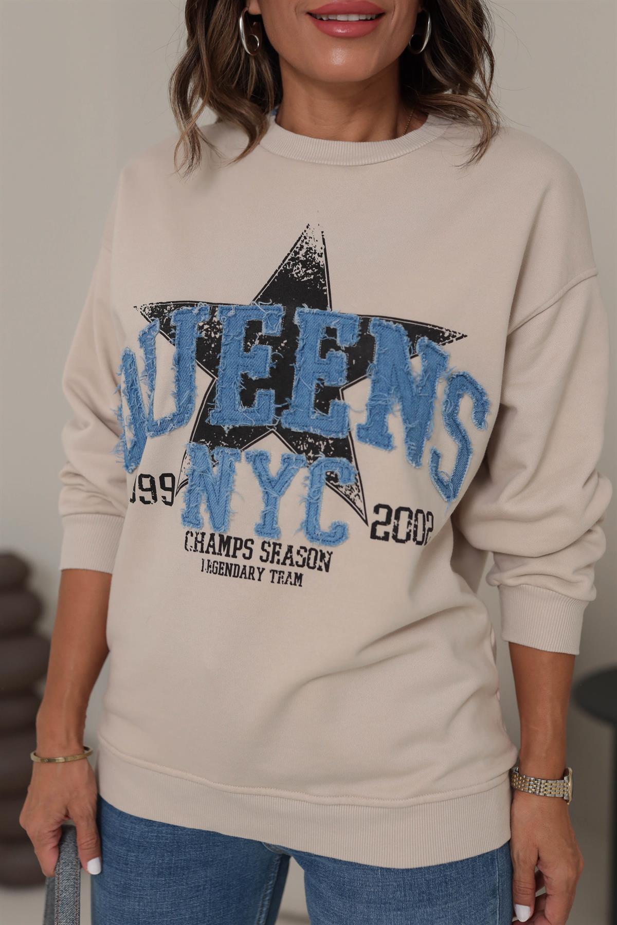5545 Queens Yazılı İşlemeli Sweatshirt