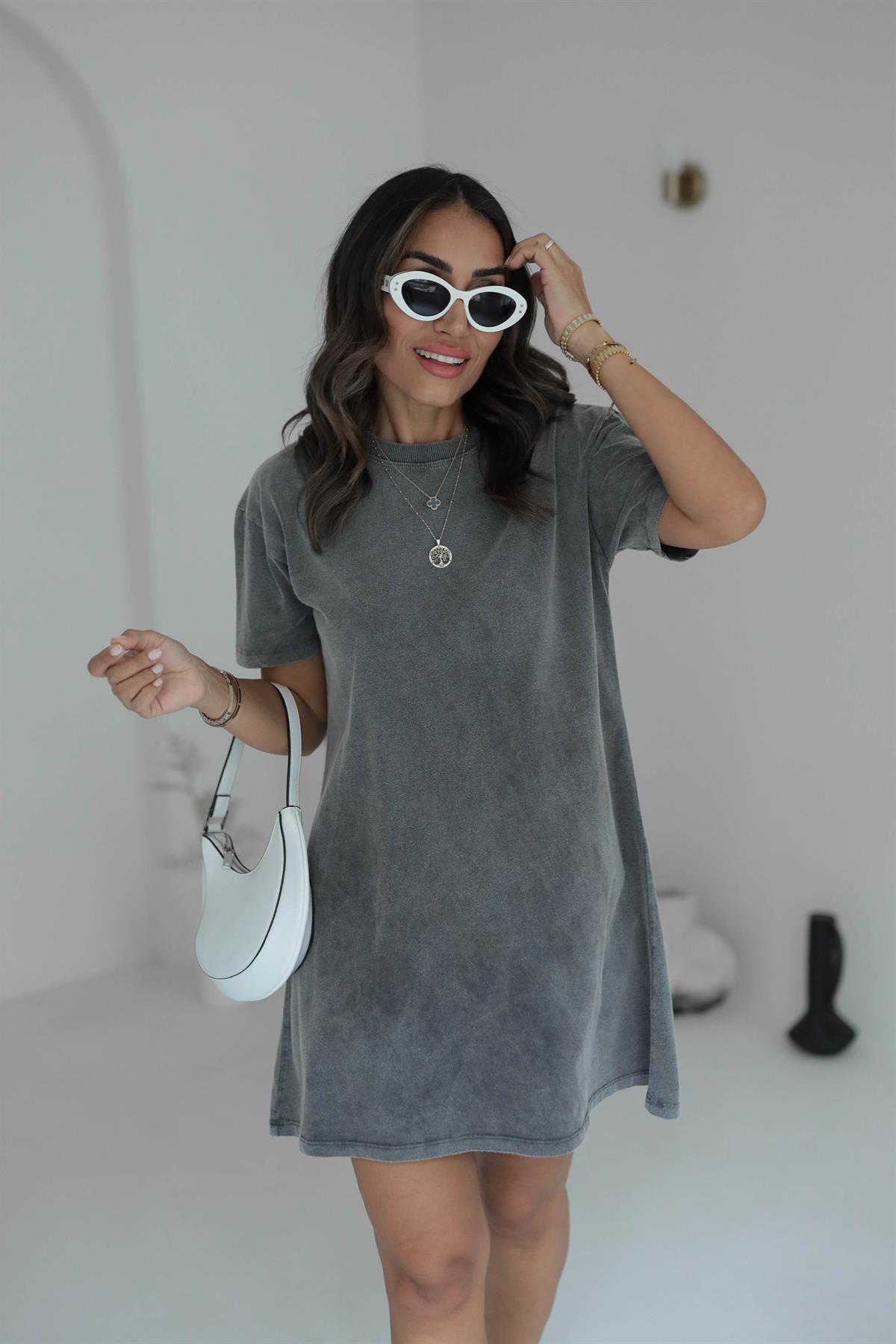4473 Yıkamalı Pamuklu Tshirt Elbise