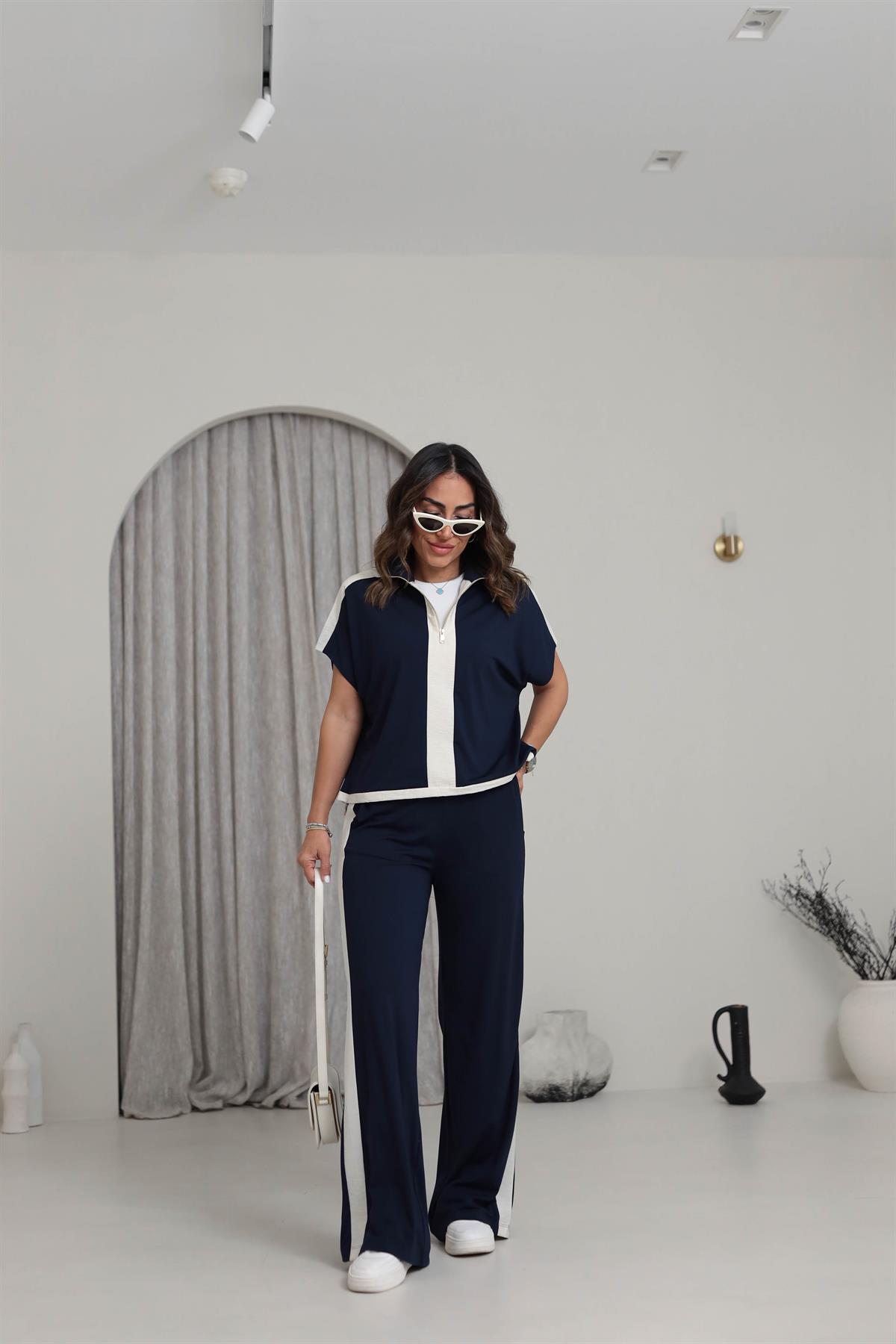 6497 Gold Fermuar Detaylı Modal Kumaş Pantolon Takım LACİVERT