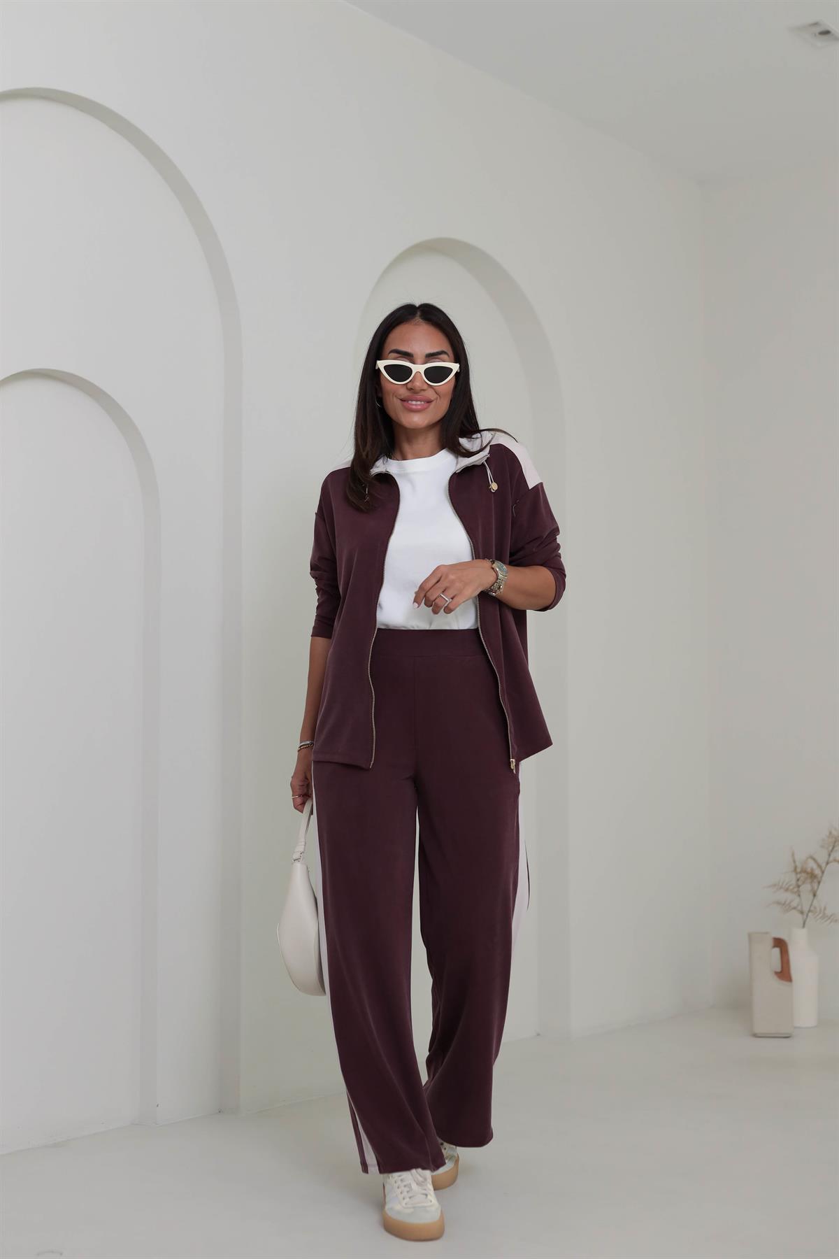 2003 Garnili Fermuarlı Kapşonlu Pike Modal Takım BORDO