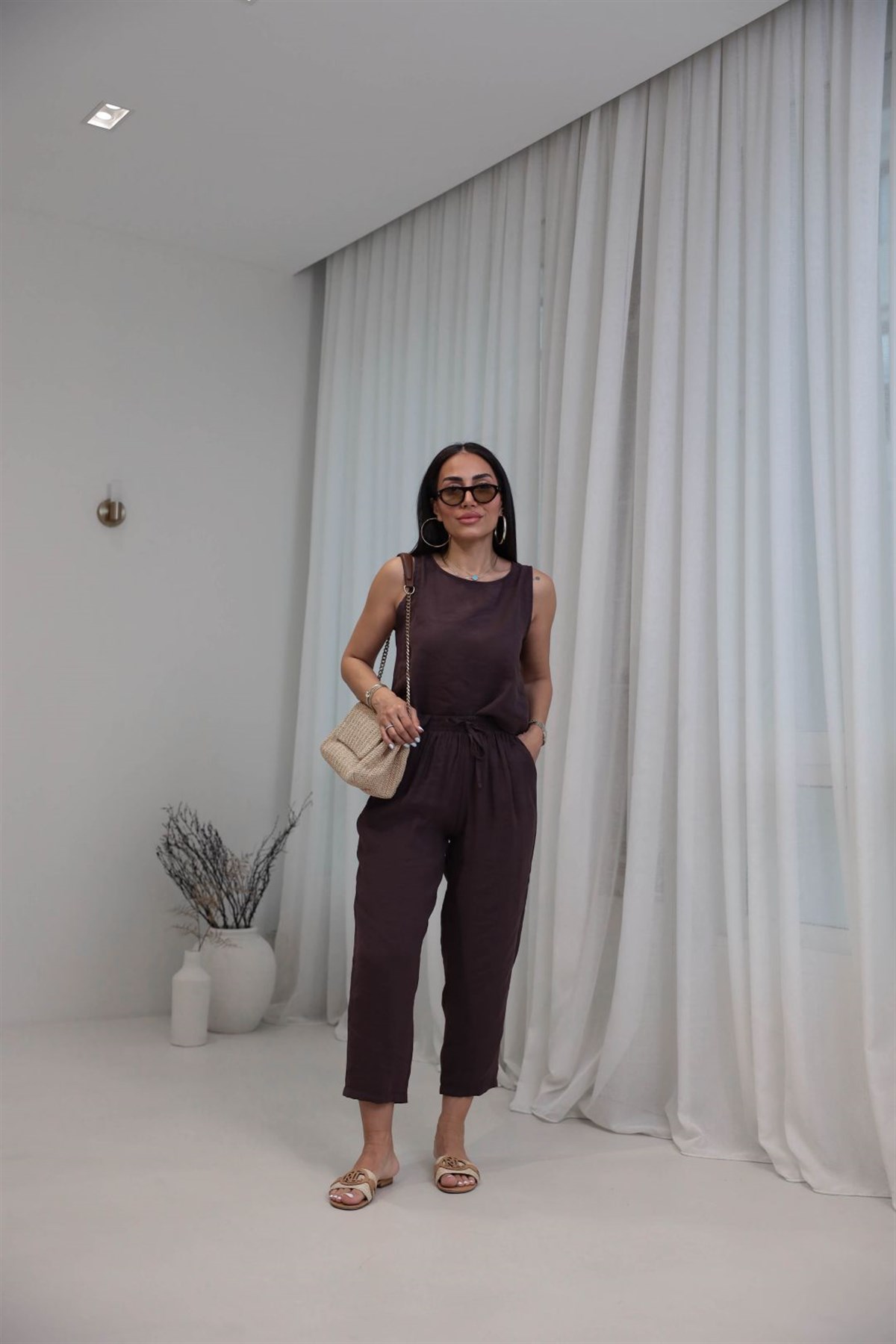 3089 Tencel Kumaş Kolsuz Takım MÜRDÜM