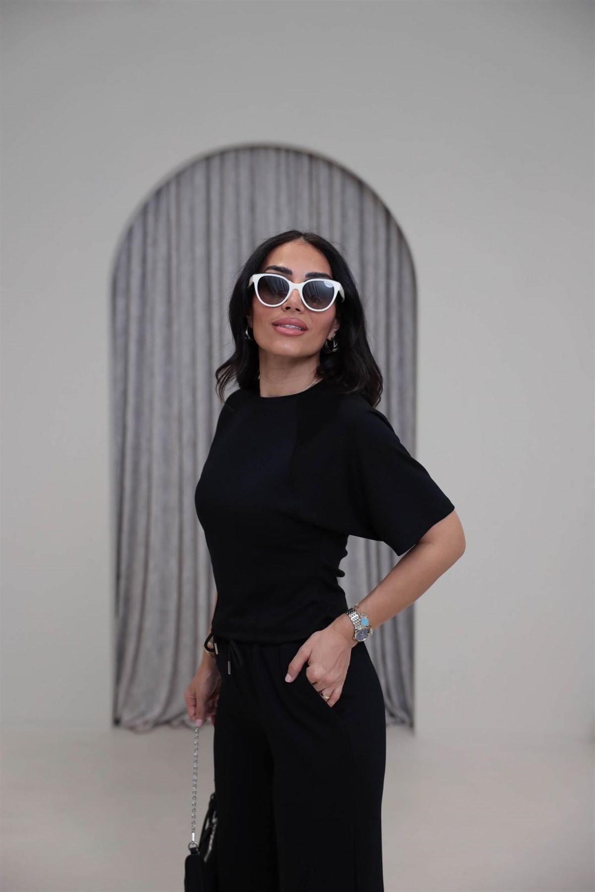 Bisiklet Yaka Kısa Reglan Kol Modal Takım SİYAH