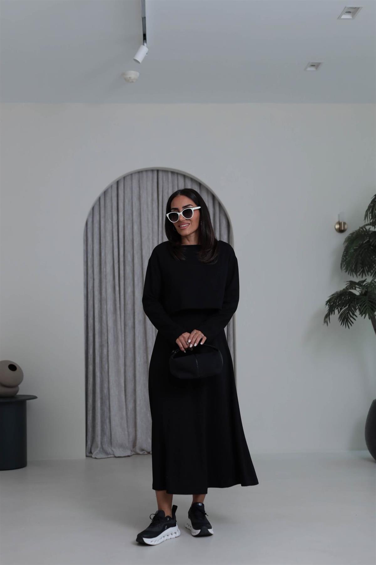 4064 Elbiseli Bluzlu Takım SİYAH