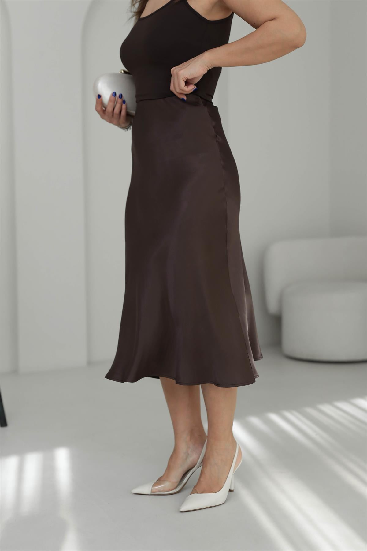 7000 Saten Verev Etek KAHVE