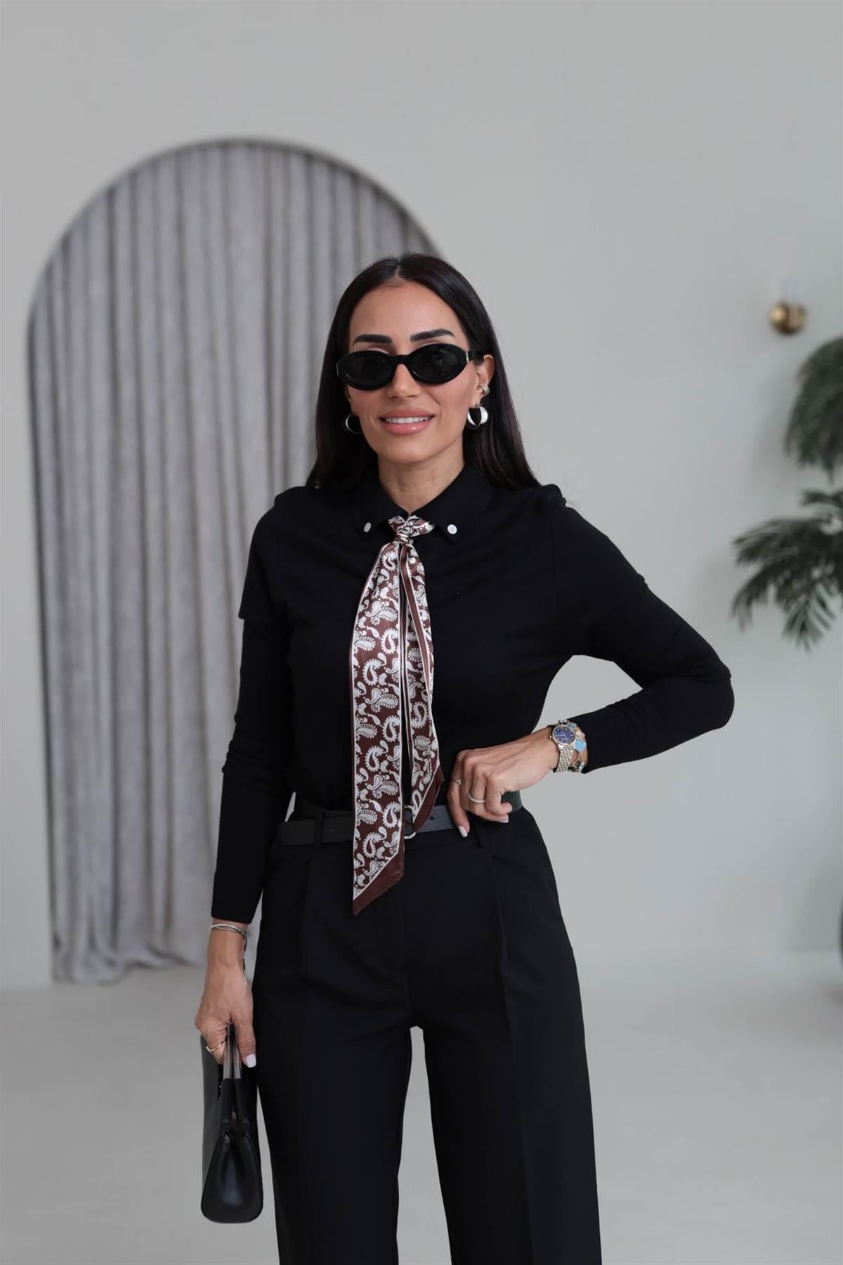 0097 Fularlı Corsman Triko SİYAH