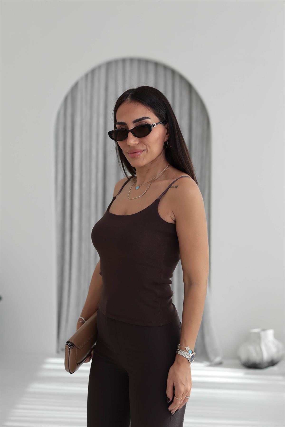 6128 Ayarlanabilir Askılı Pamuklu Atlet ACI KAHVE