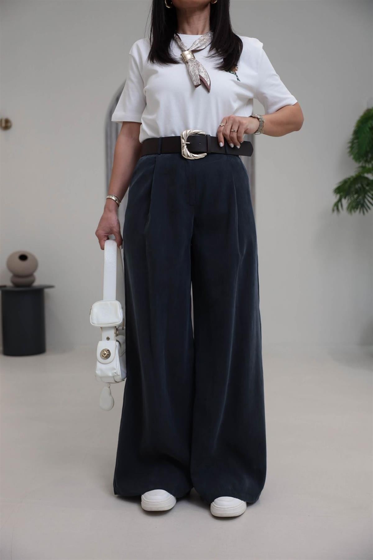 0741 Kemerli Salaş Tencel Pantolon ANTRASİT