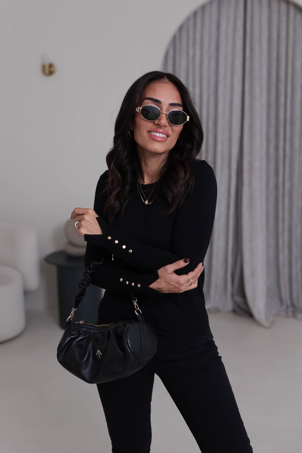 1267 Bisiklet Yaka Droplu Triko Kazak SİYAH